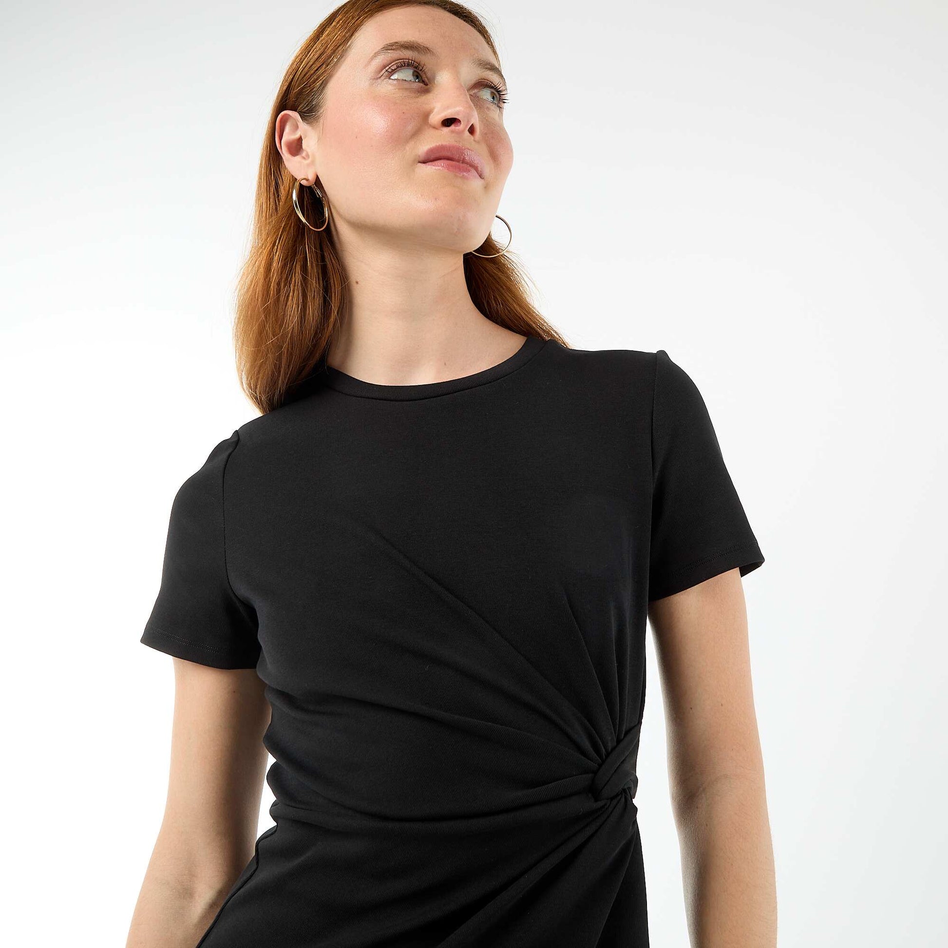 Short T-shirt Dress with Decorative Knot BLACK