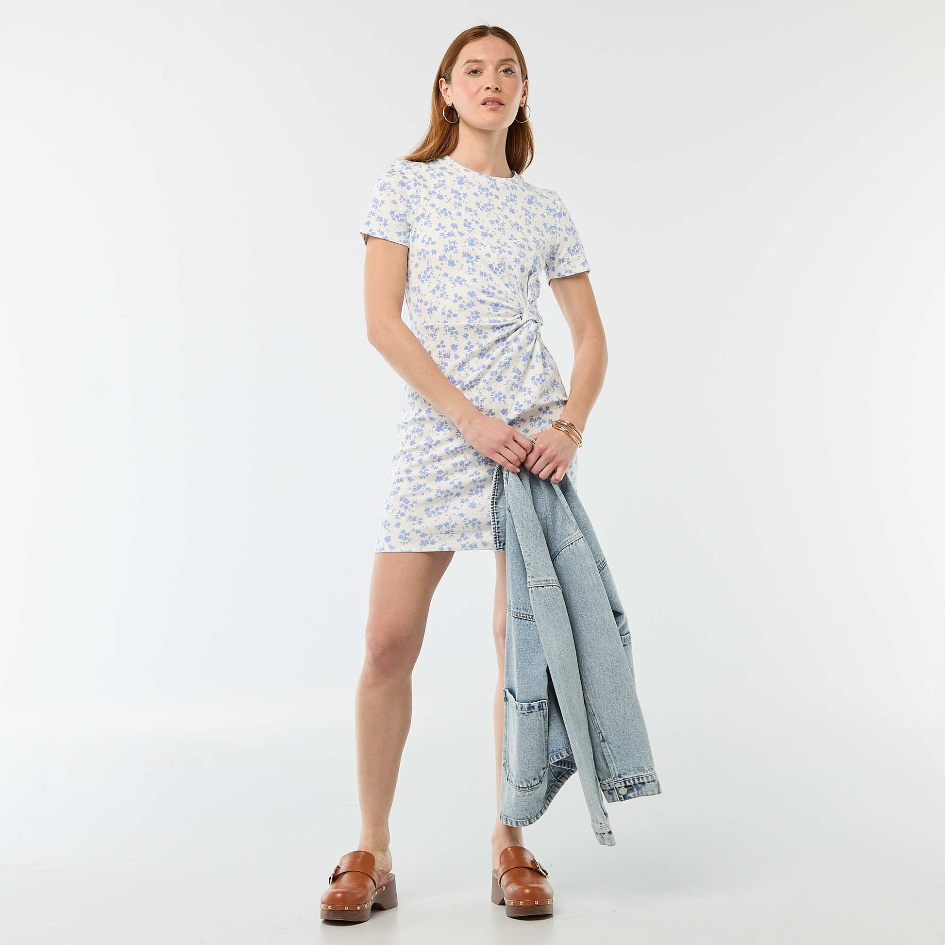 Short T-shirt Dress with Decorative Knot BEIGE