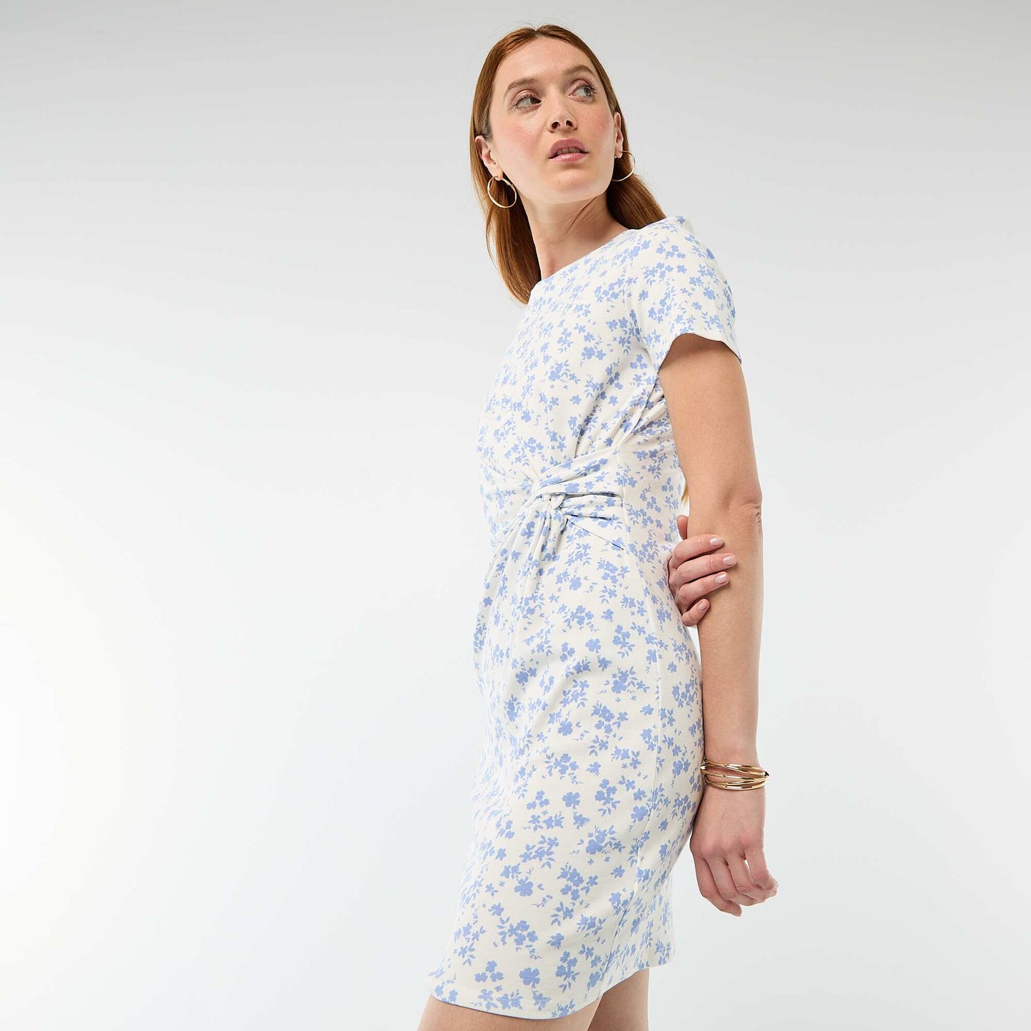 Short T-shirt Dress with Decorative Knot BEIGE