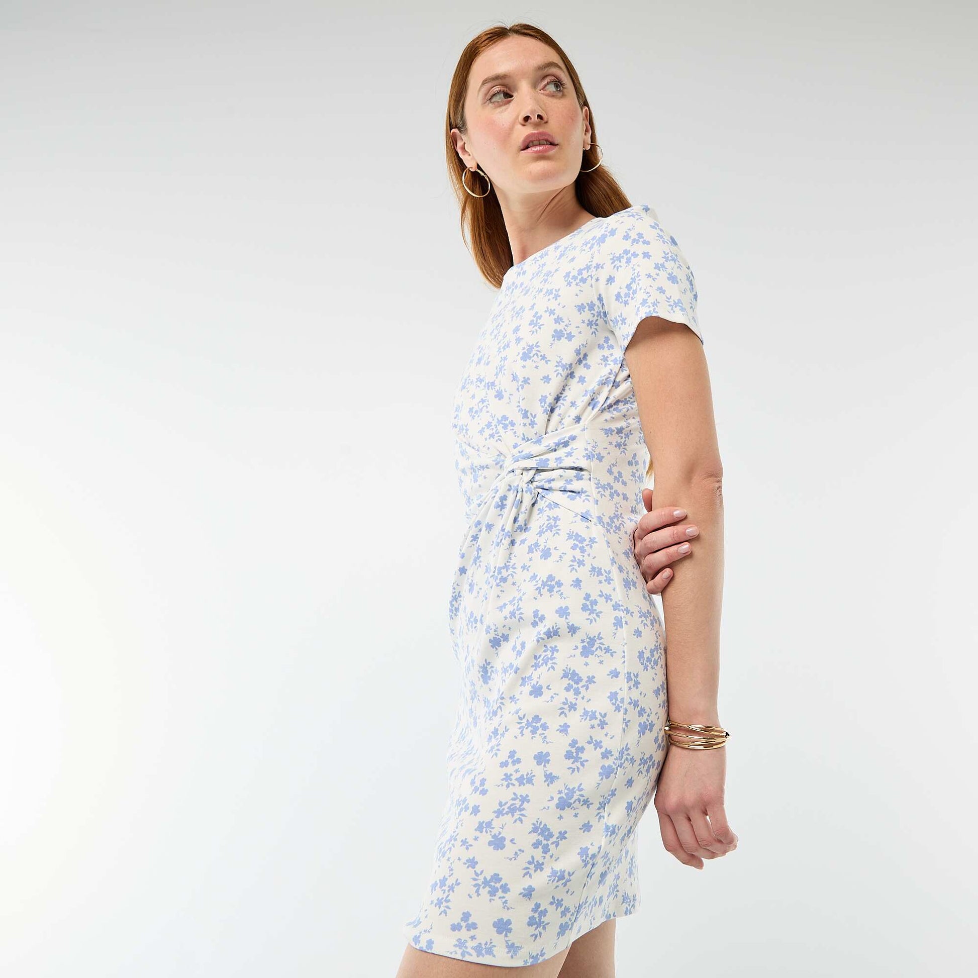 Short T-shirt Dress with Decorative Knot BEIGE