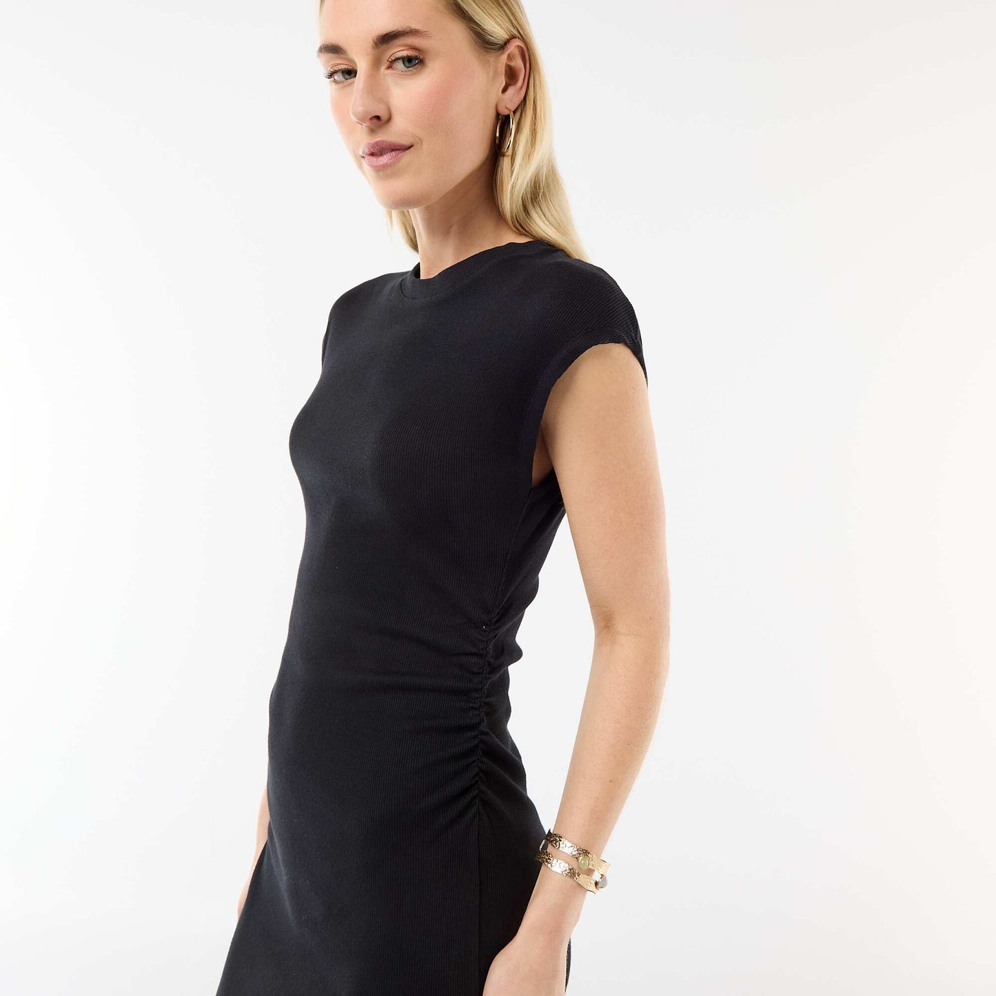 Sleeveless Ribbed Knit Mini Dress BLACK