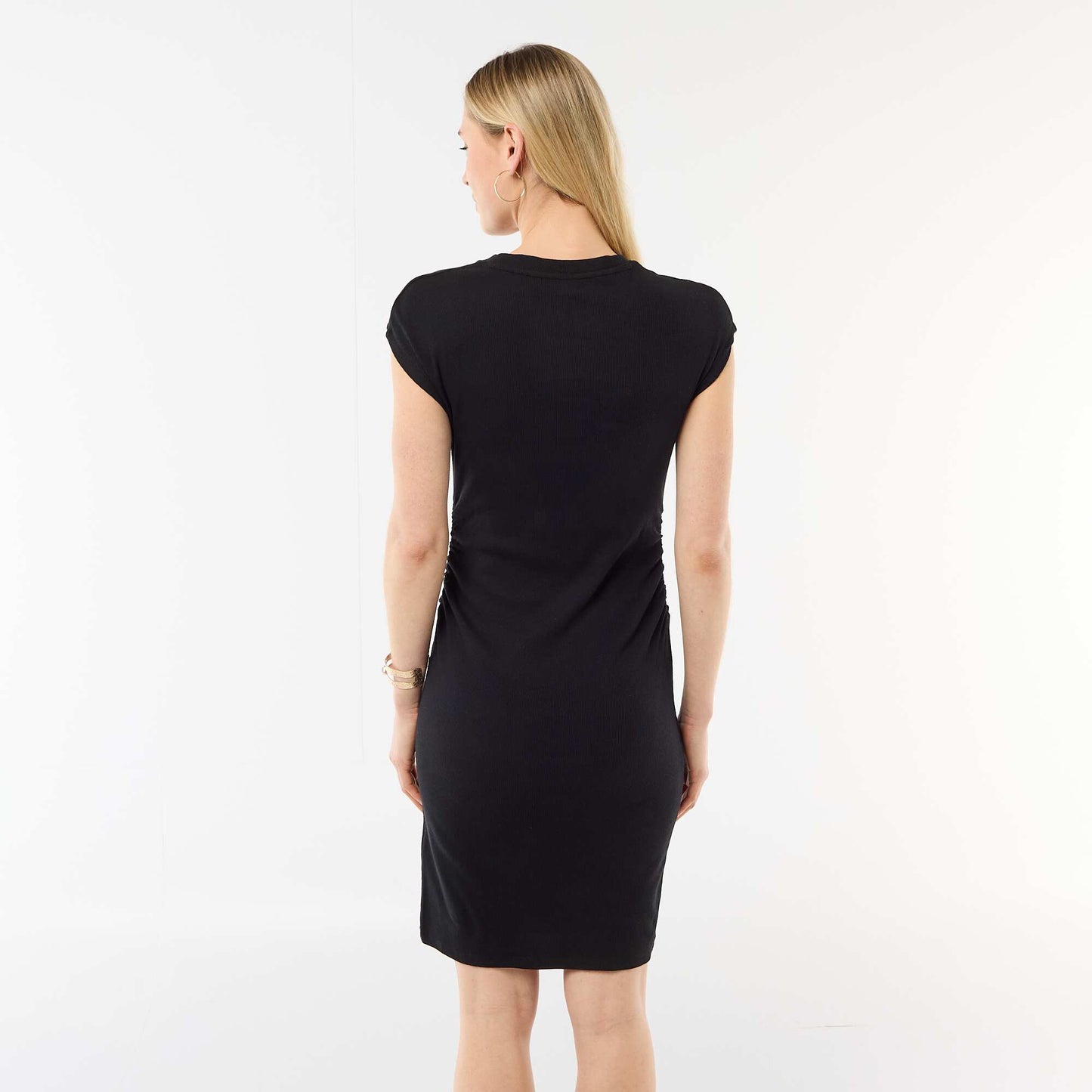 Sleeveless Ribbed Knit Mini Dress BLACK