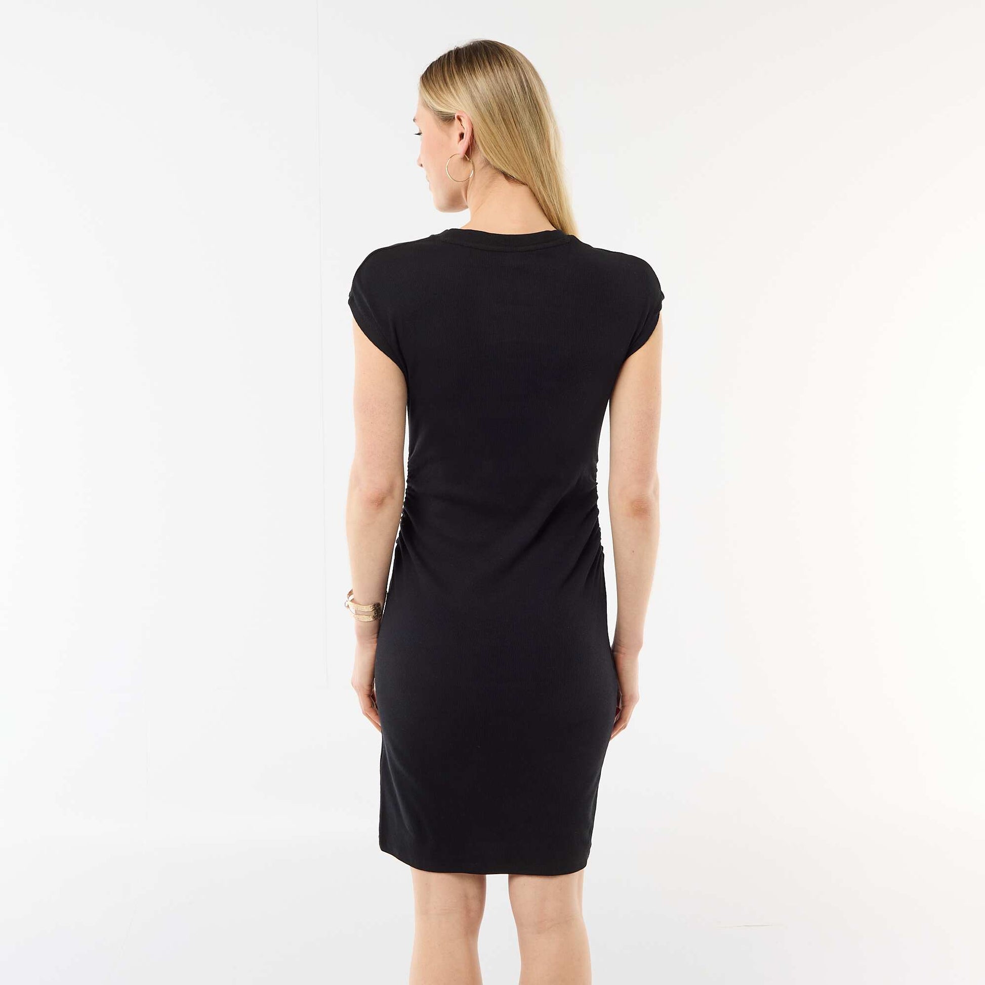 Sleeveless Ribbed Knit Mini Dress BLACK