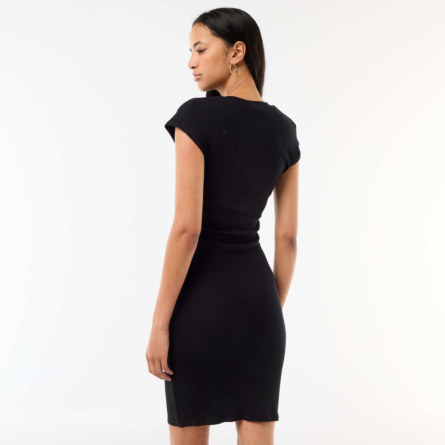 Sleeveless Ribbed Knit Mini Dress BLACK
