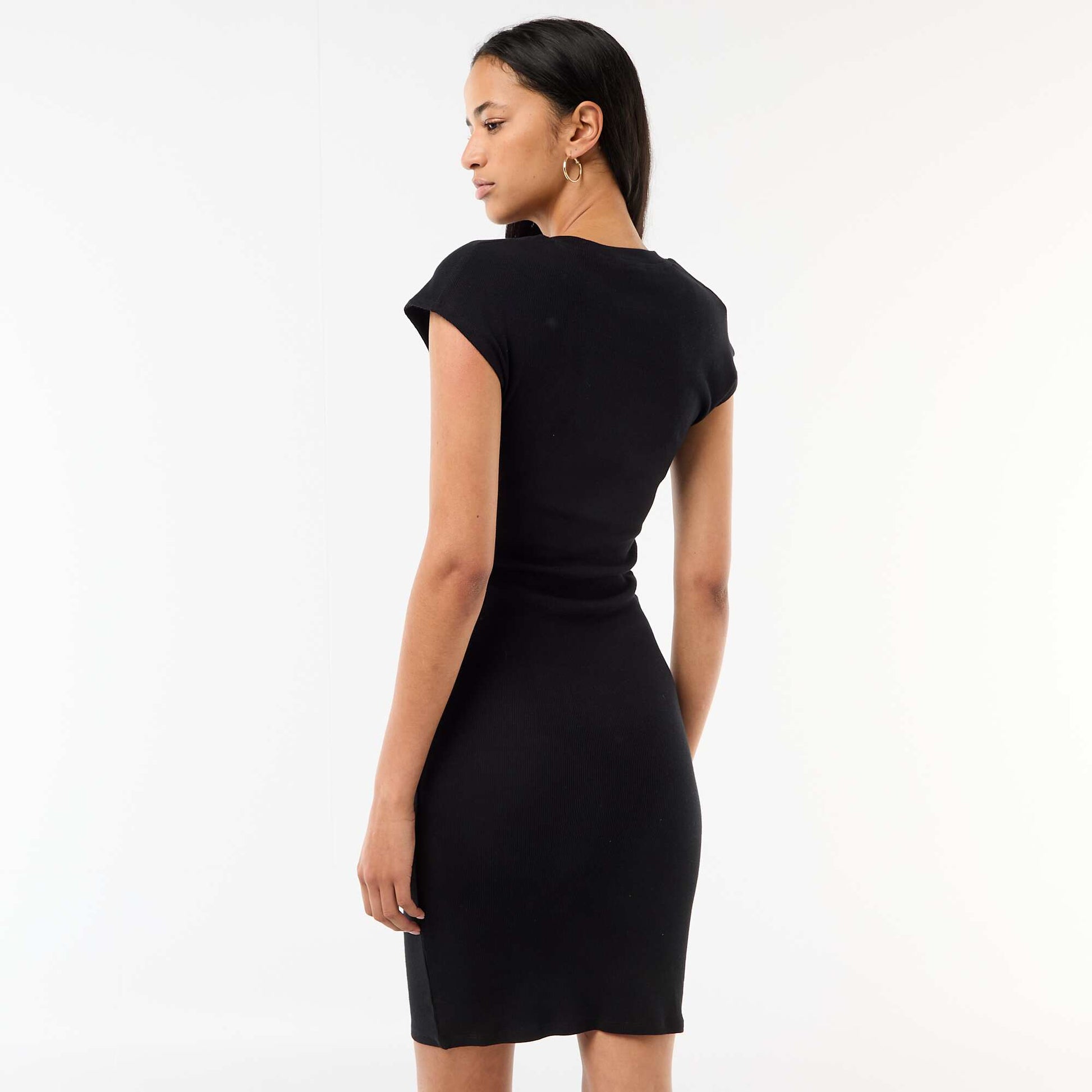 Sleeveless Ribbed Knit Mini Dress BLACK