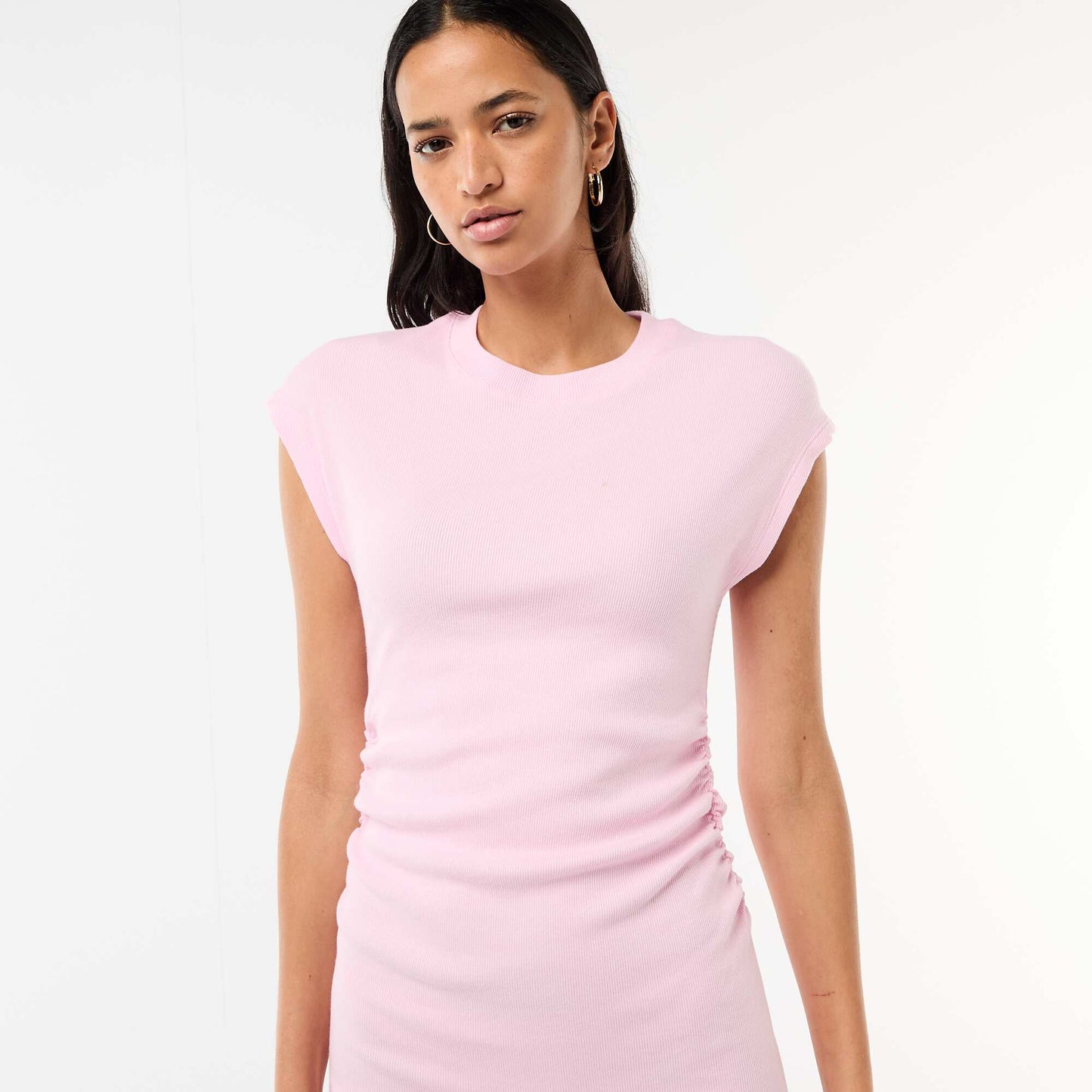 Sleeveless Ribbed Knit Mini Dress PINK