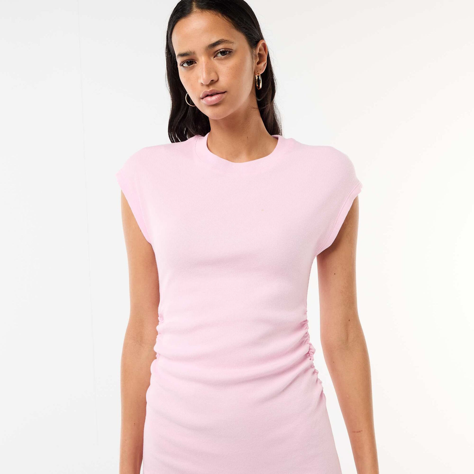 Sleeveless Ribbed Knit Mini Dress PINK