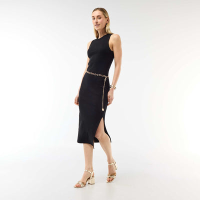 Sleeveless Ribbed Midi Dress BLACK