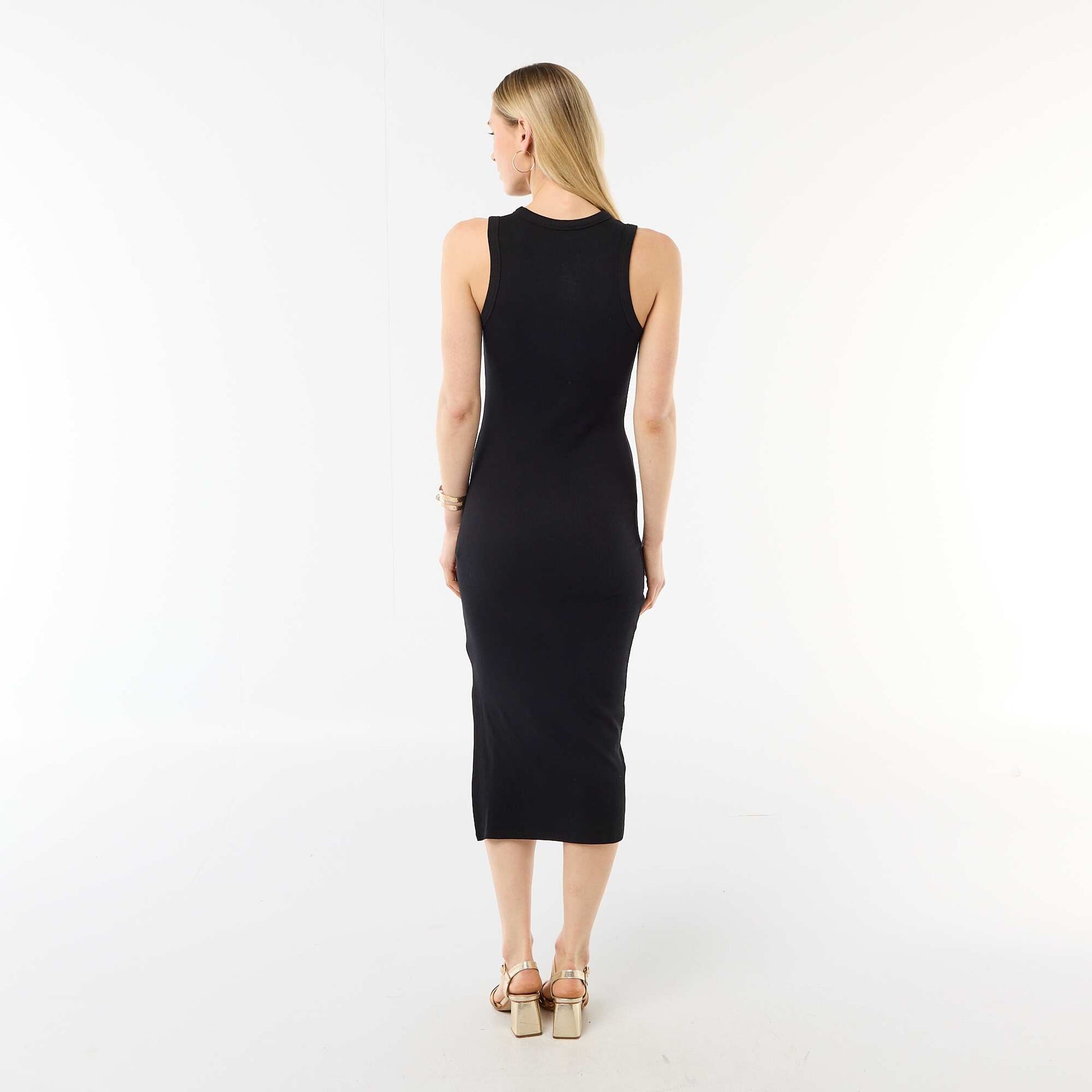 Sleeveless Ribbed Midi Dress BLACK