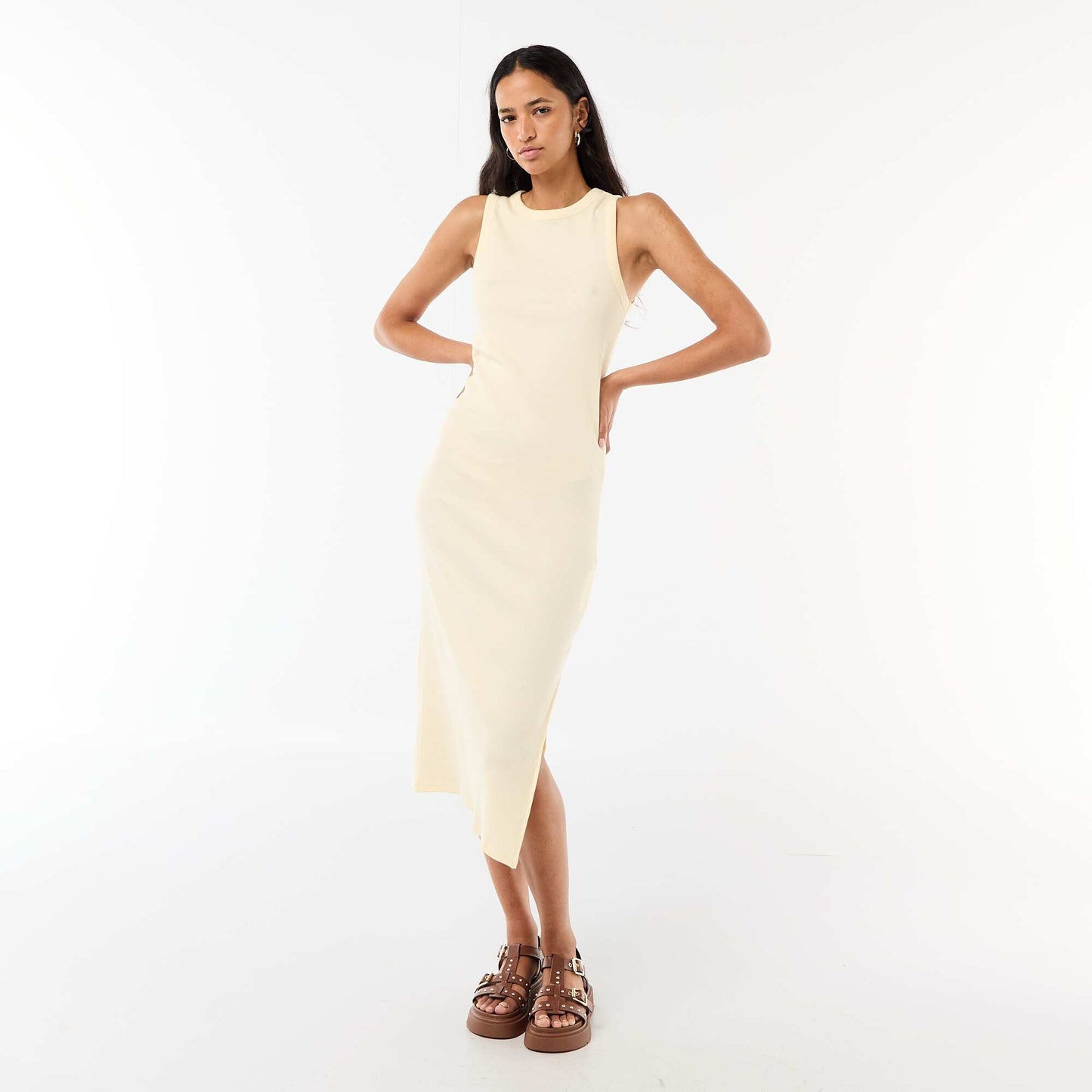 Sleeveless Ribbed Midi Dress YELLOW
