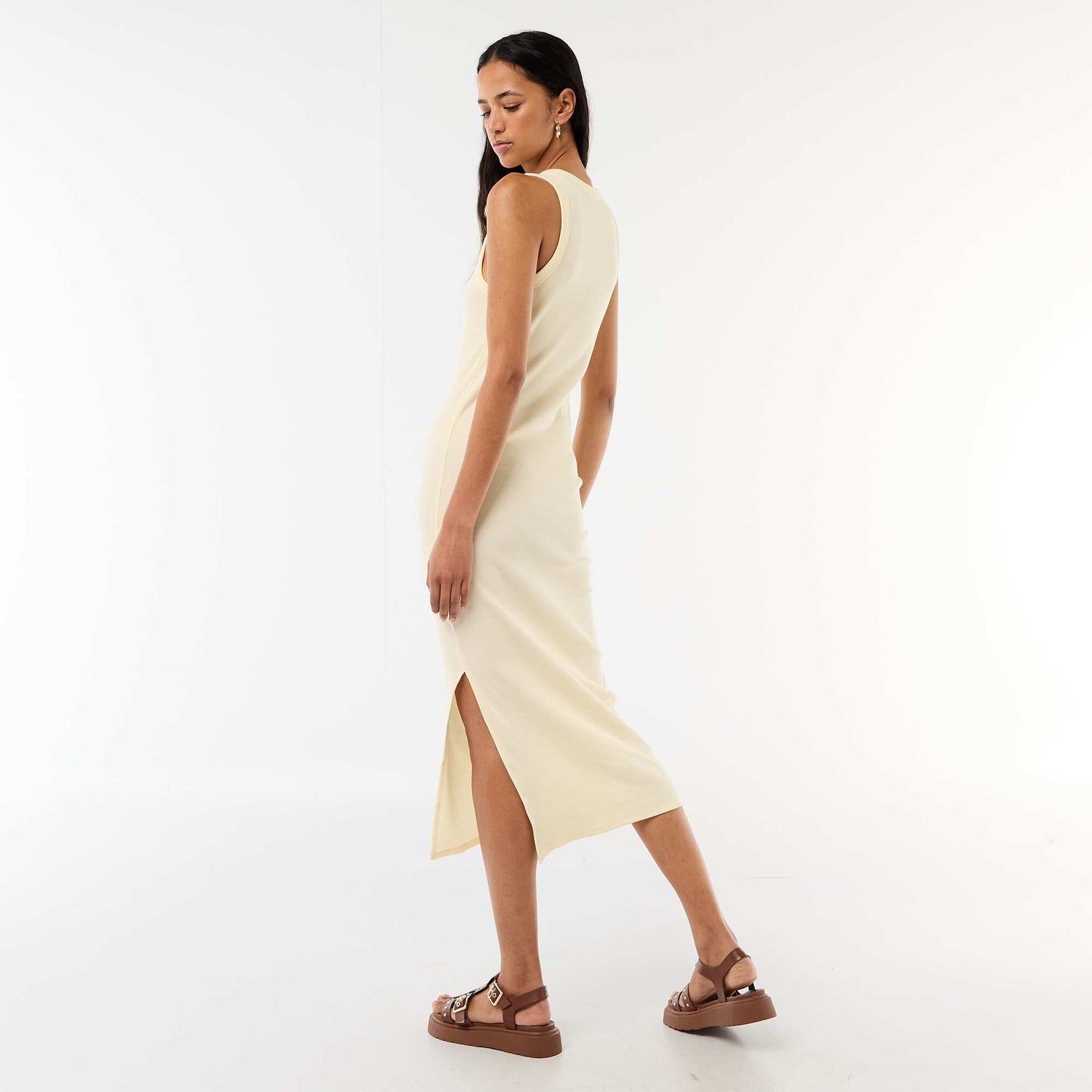 Sleeveless Ribbed Midi Dress YELLOW