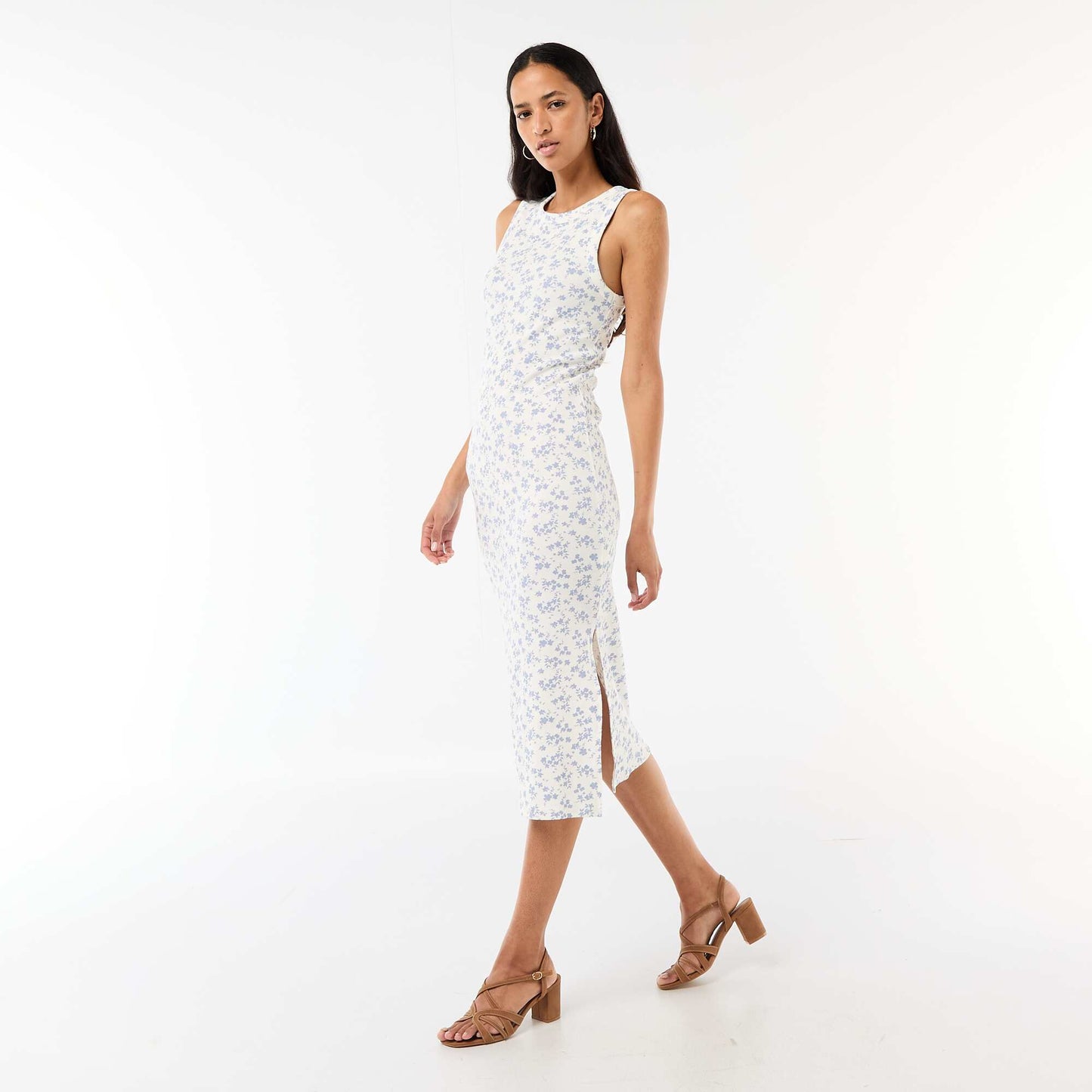 Sleeveless Ribbed Midi Dress BEIGE