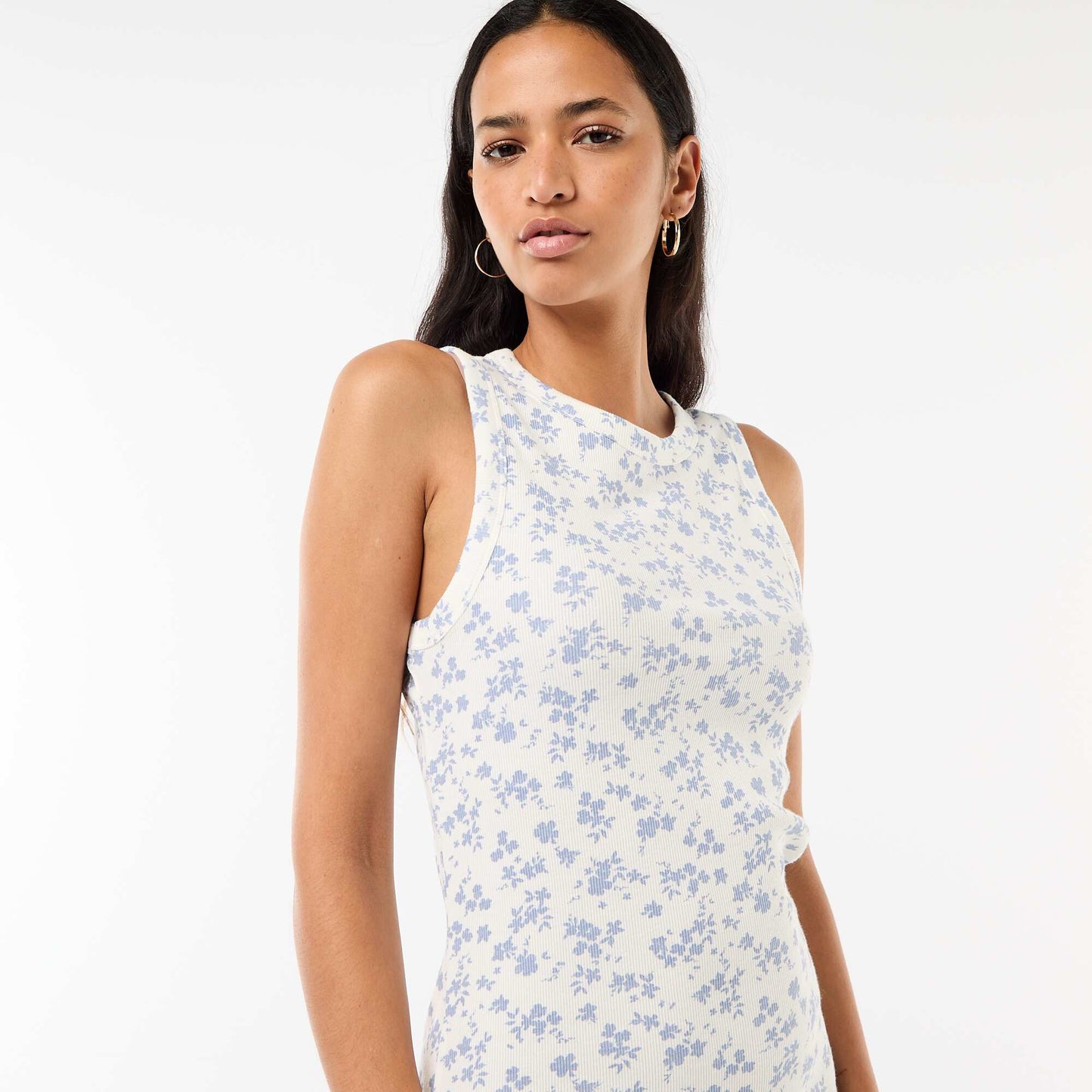 Sleeveless Ribbed Midi Dress BEIGE