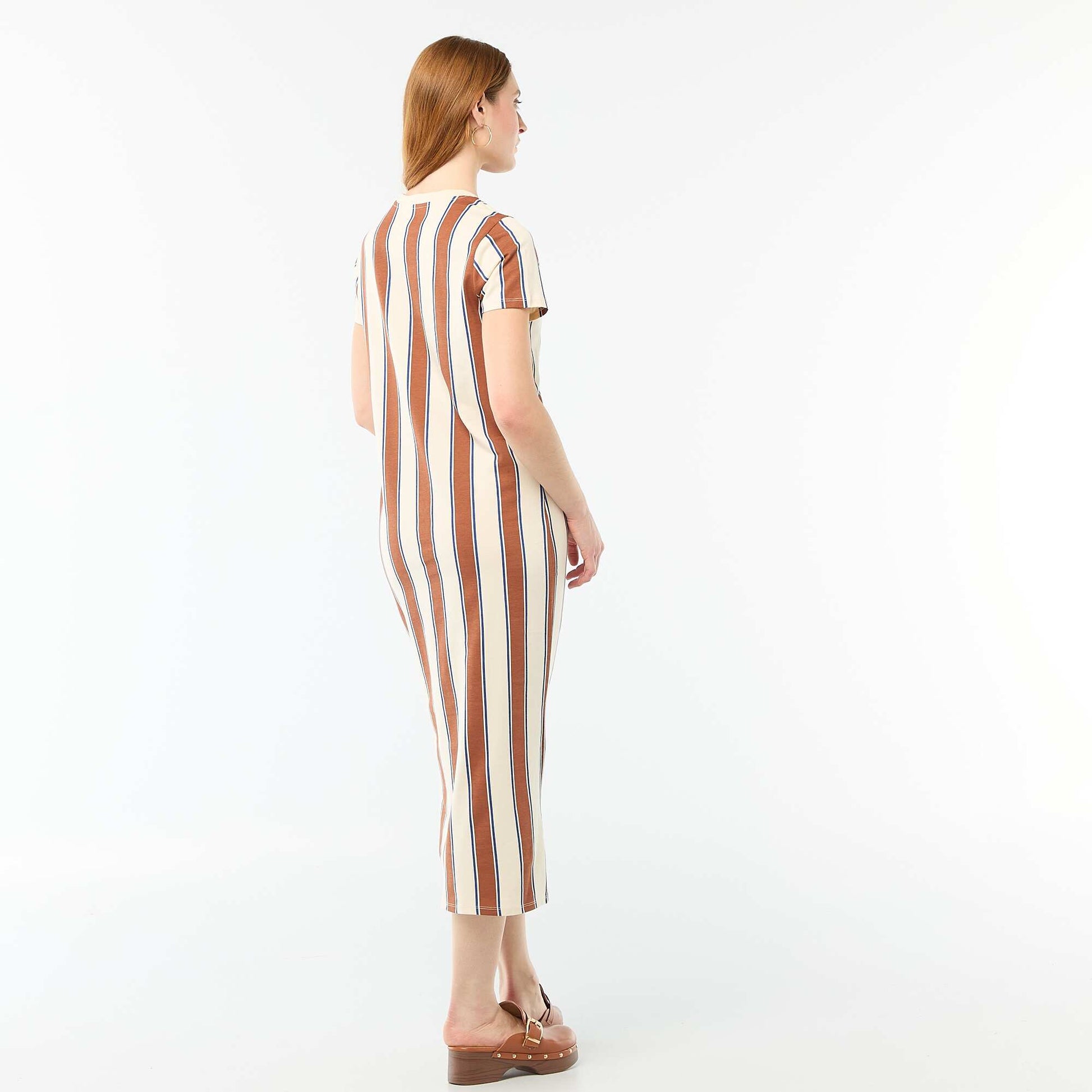 Long jersey dress with short sleeves BEIGE