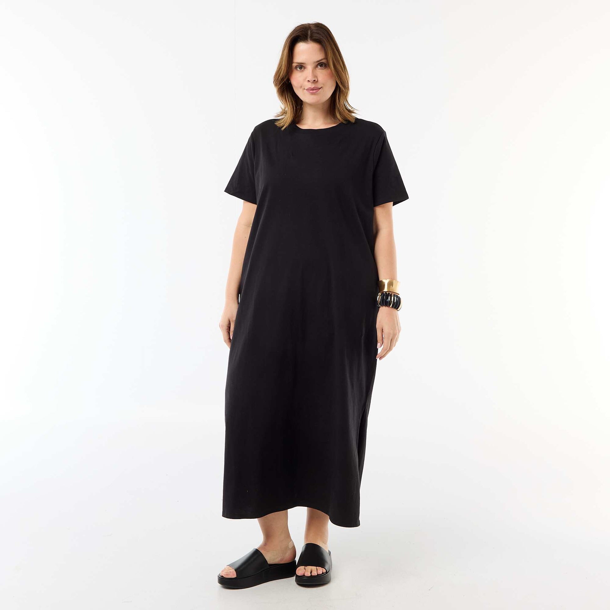 Plain long t-shirt dress BLACK