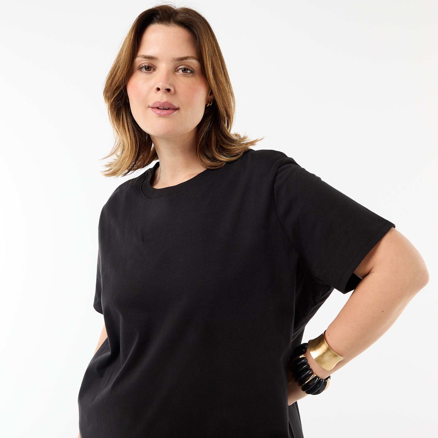 Plain long t-shirt dress BLACK
