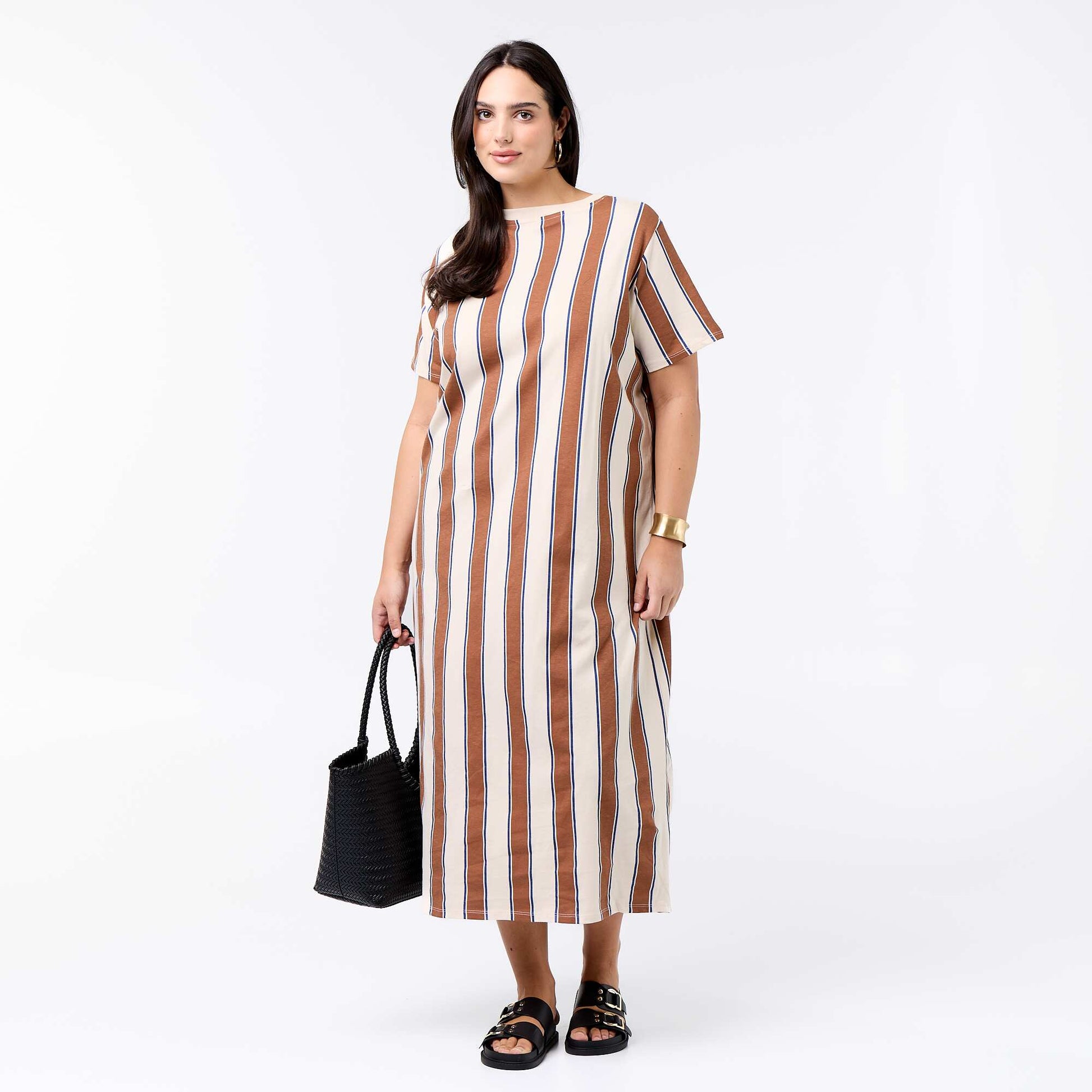 Plain long t-shirt dress BEIGE