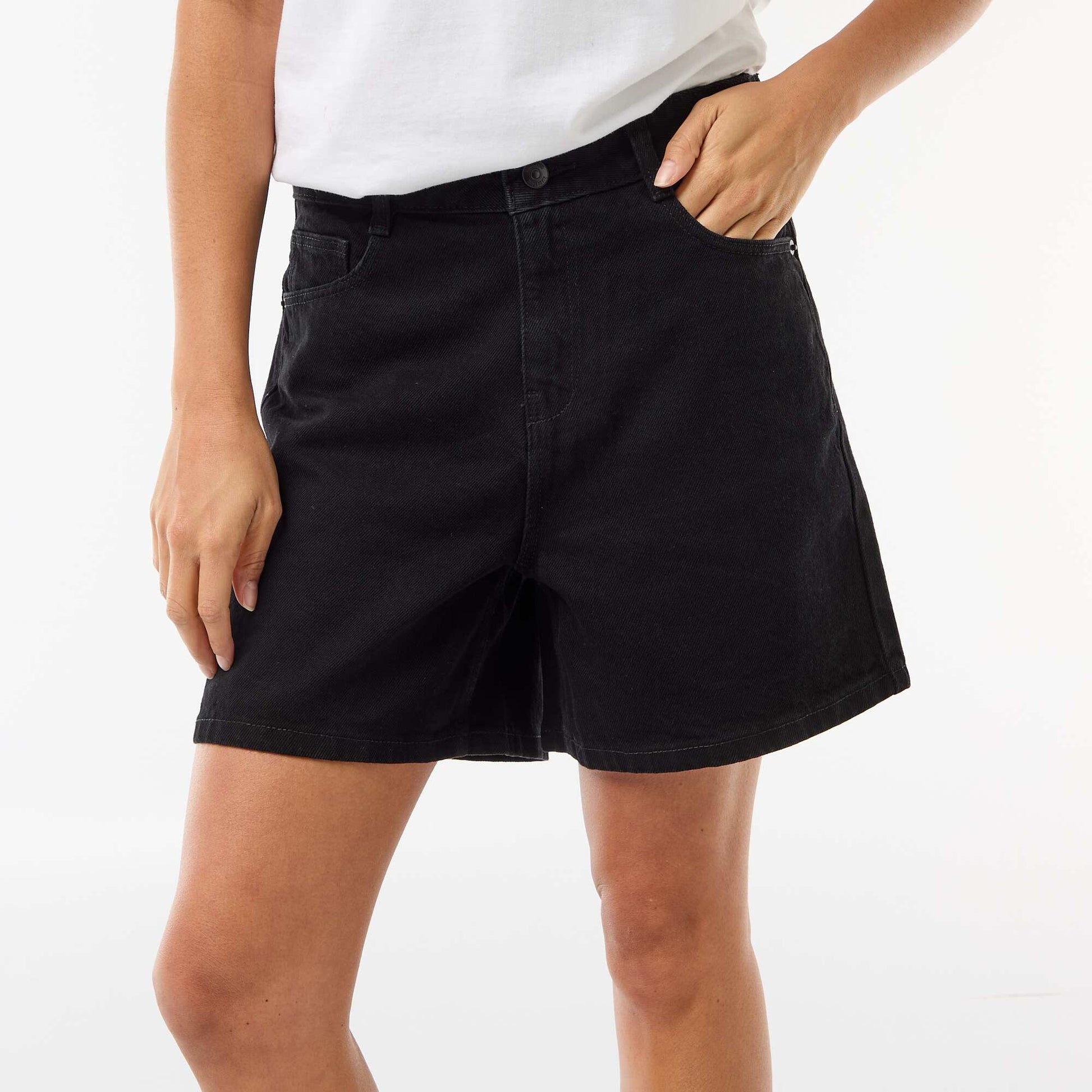 High-Waisted Denim Shorts BLACK