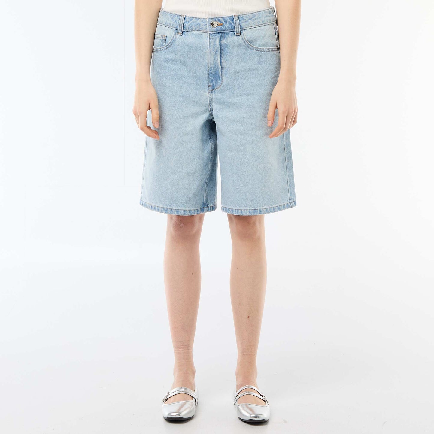 High-Waisted Denim Bermuda Shorts BLUE