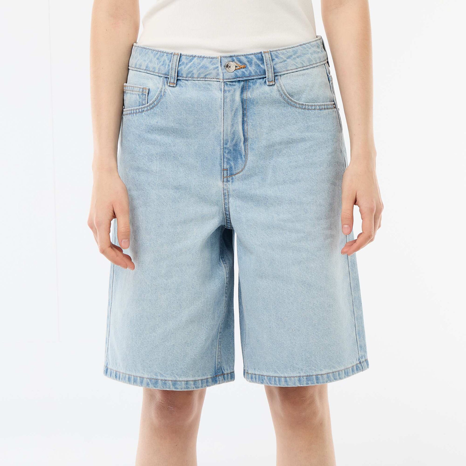 High-Waisted Denim Bermuda Shorts BLUE