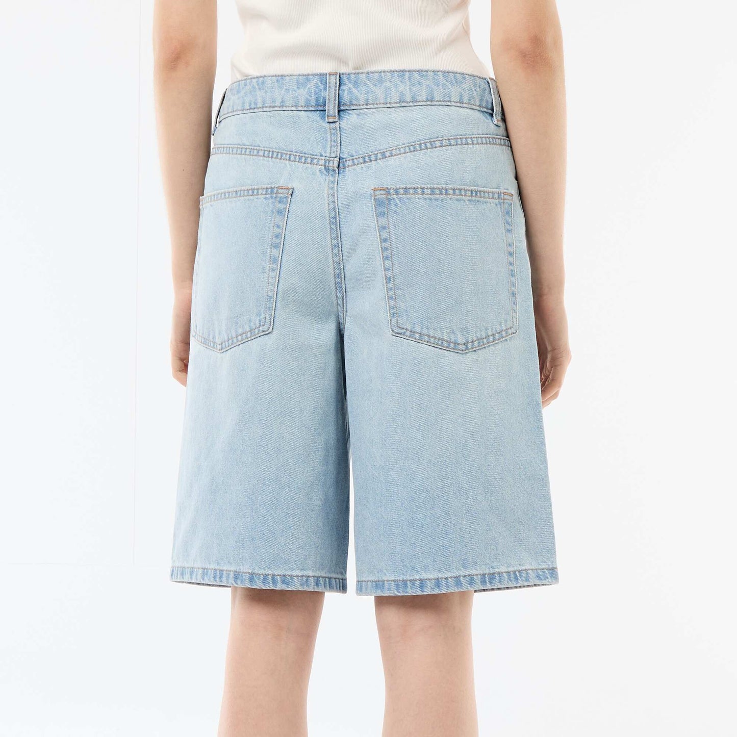 High-Waisted Denim Bermuda Shorts BLUE