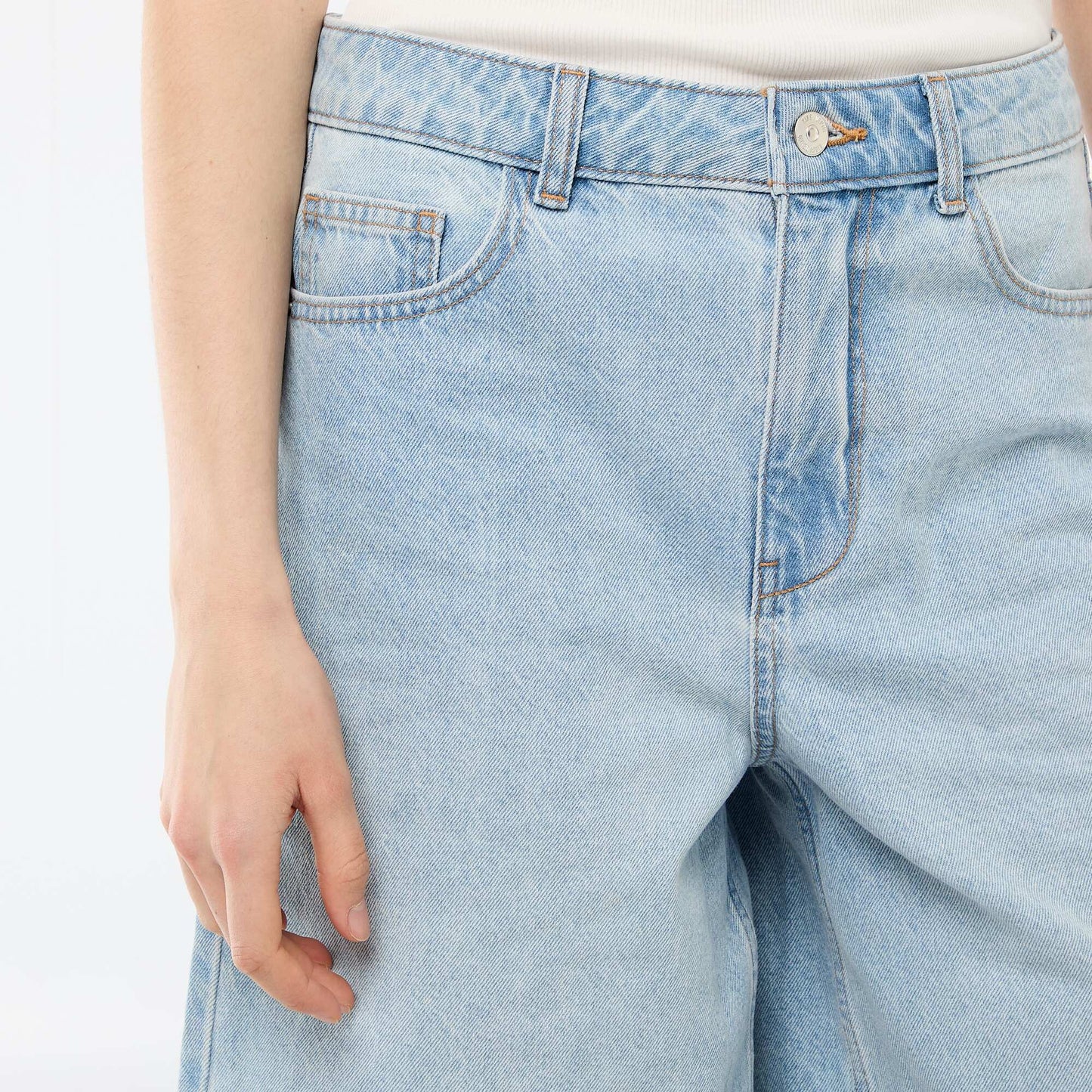 High-Waisted Denim Bermuda Shorts BLUE