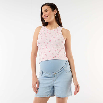 High-waisted maternity denim Bermuda shorts BLUE