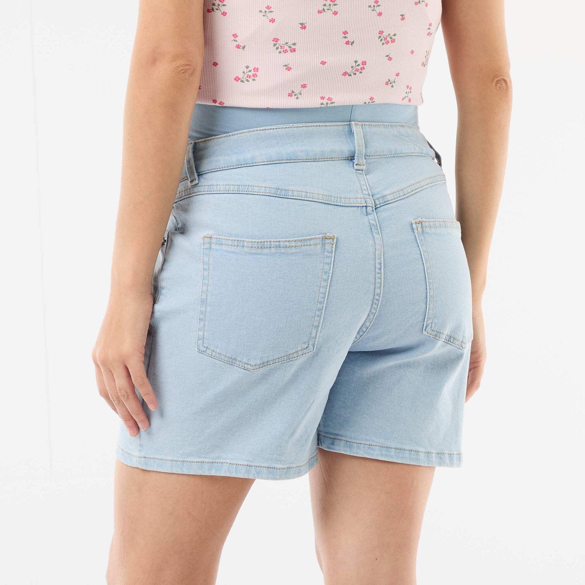 High-waisted maternity denim Bermuda shorts BLUE