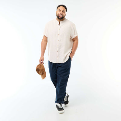 Straight-Leg Linen Blend Trousers BLUE