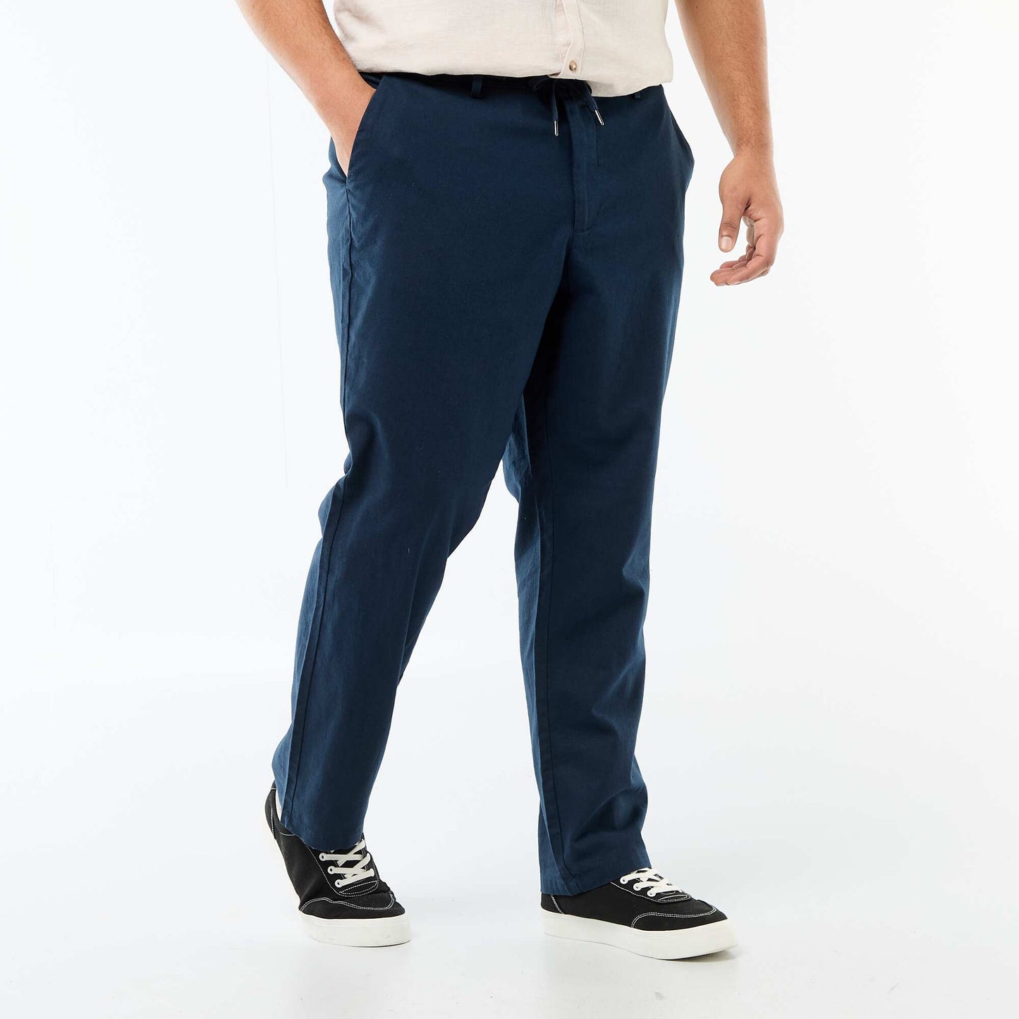 Straight-Leg Linen Blend Trousers BLUE