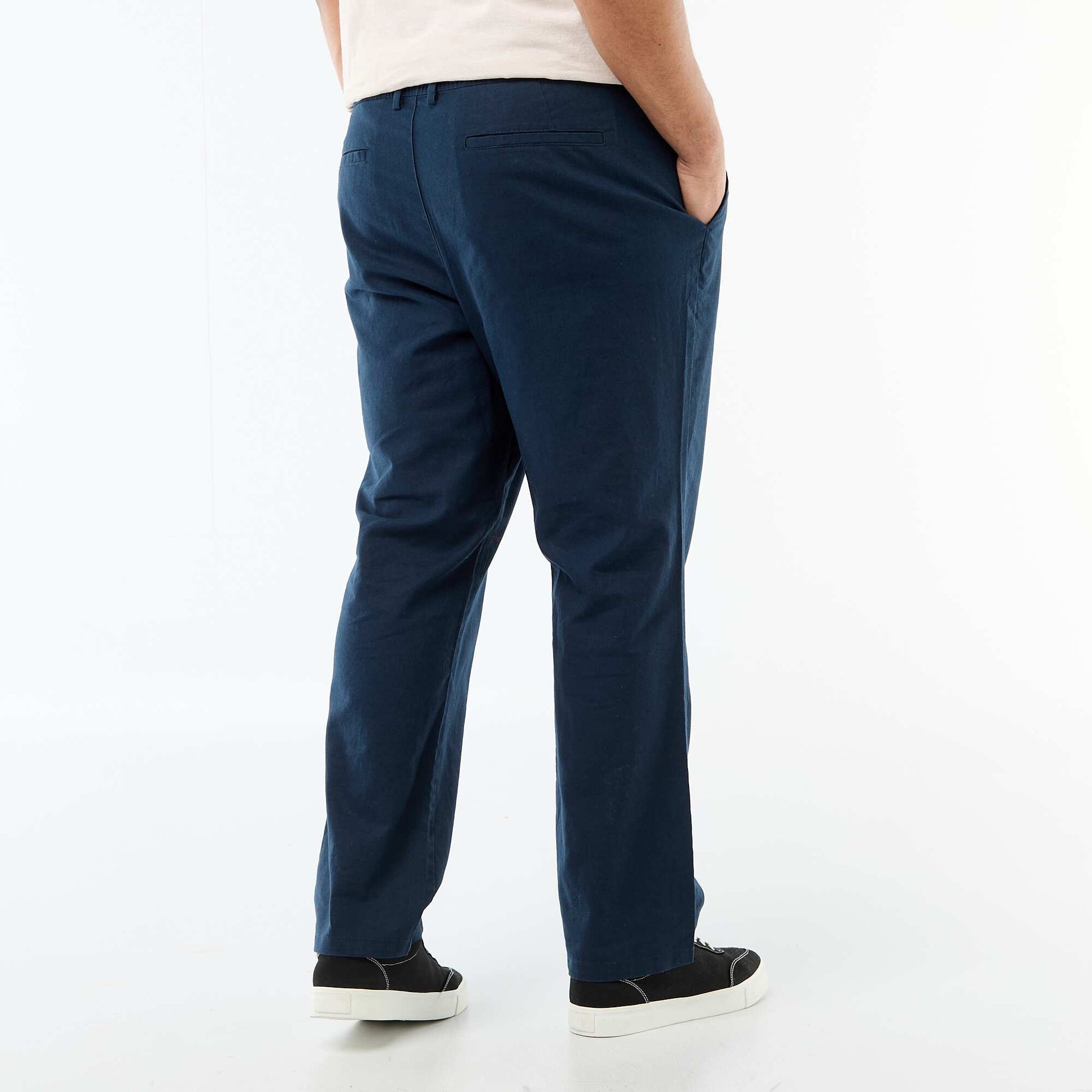 Straight-Leg Linen Blend Trousers BLUE