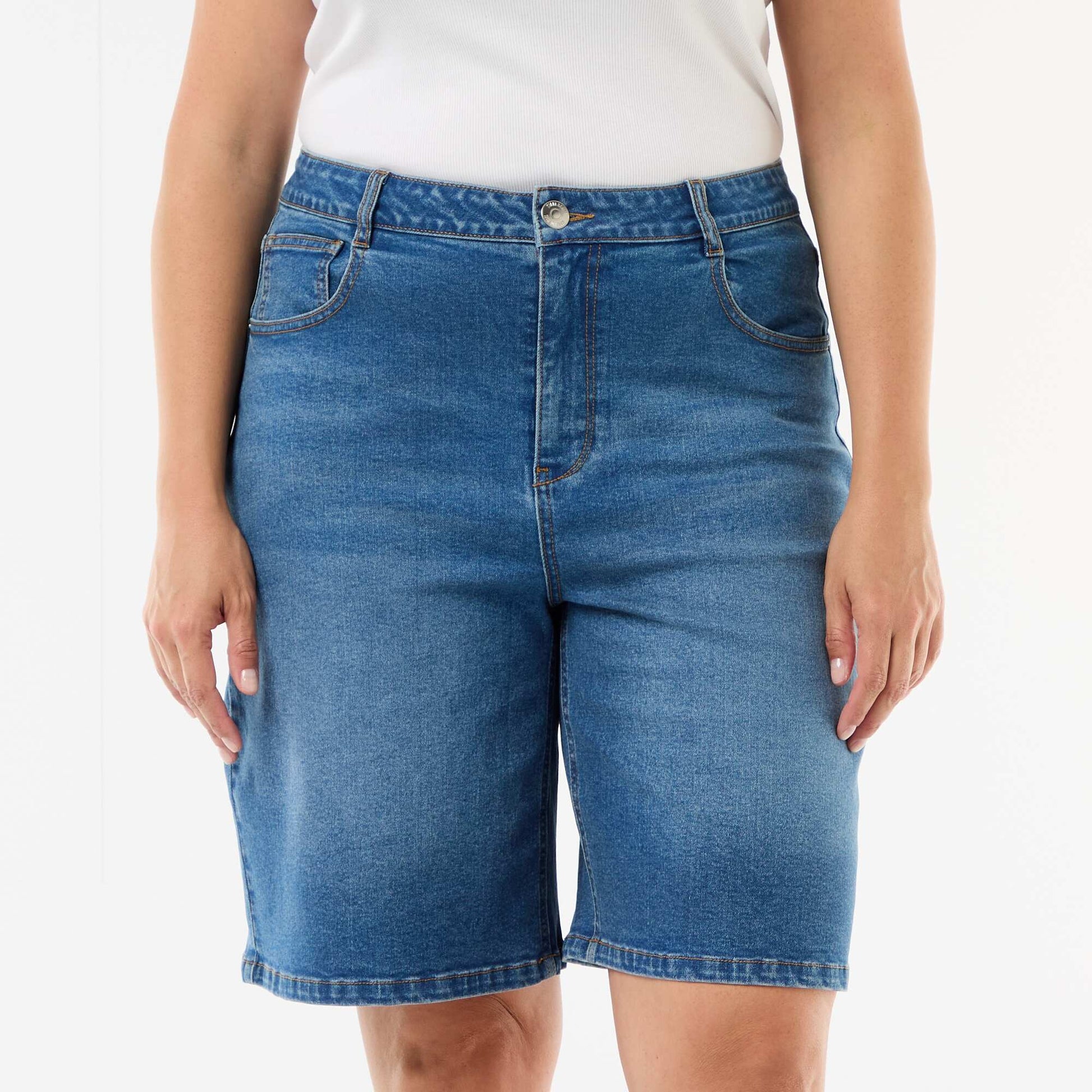 High-waisted denim Bermuda shorts BLUE