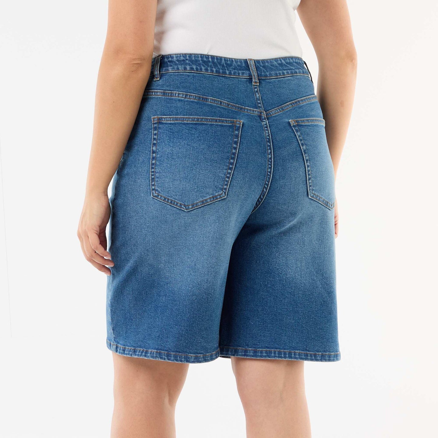 High-waisted denim Bermuda shorts BLUE