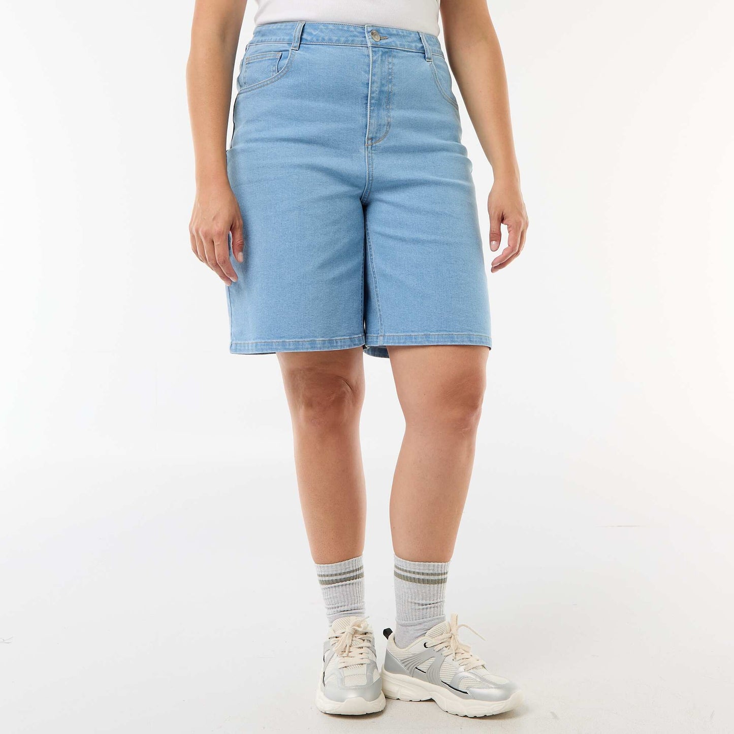 High-waisted denim Bermuda shorts BLUE