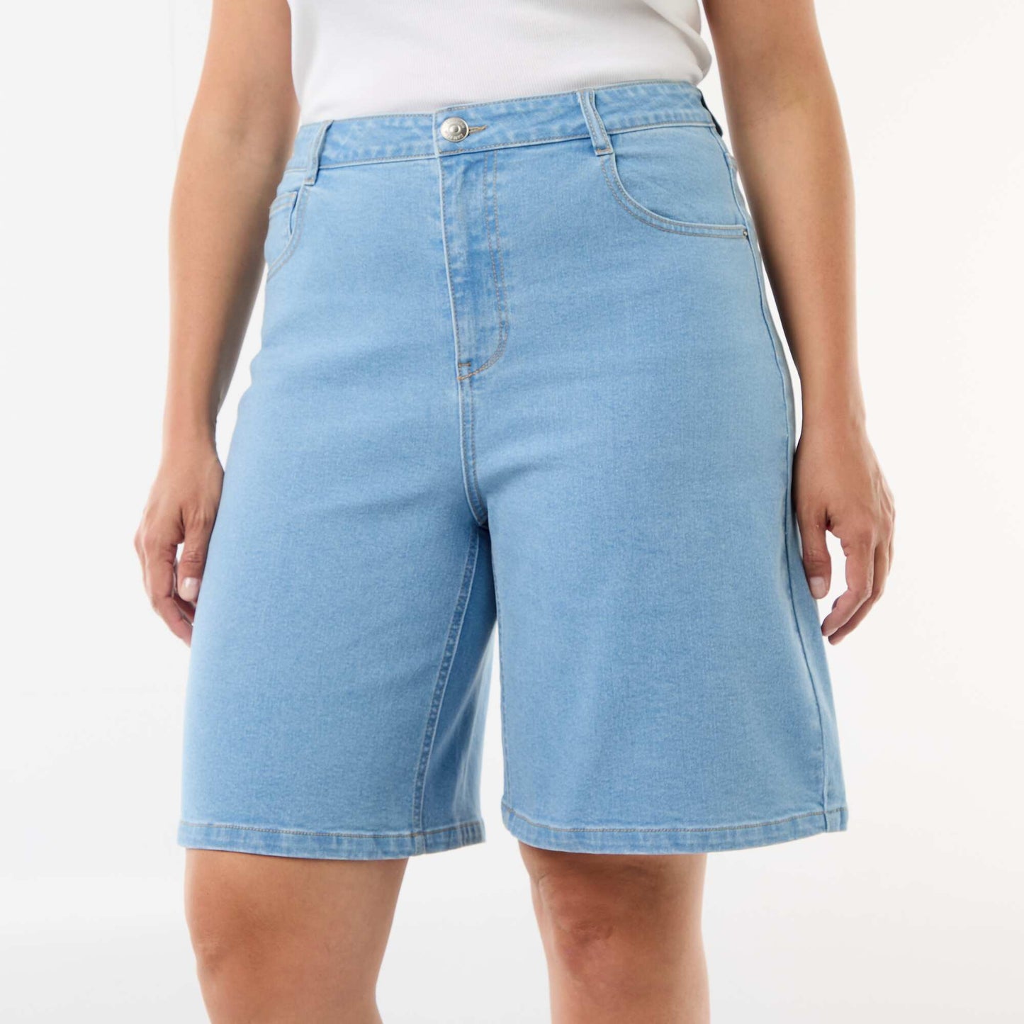 High-waisted denim Bermuda shorts BLUE