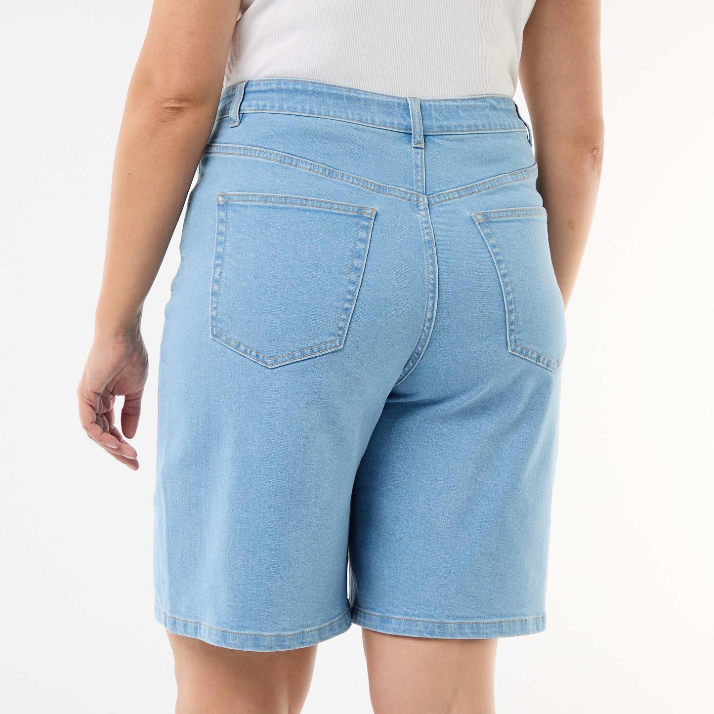 High-waisted denim Bermuda shorts BLUE