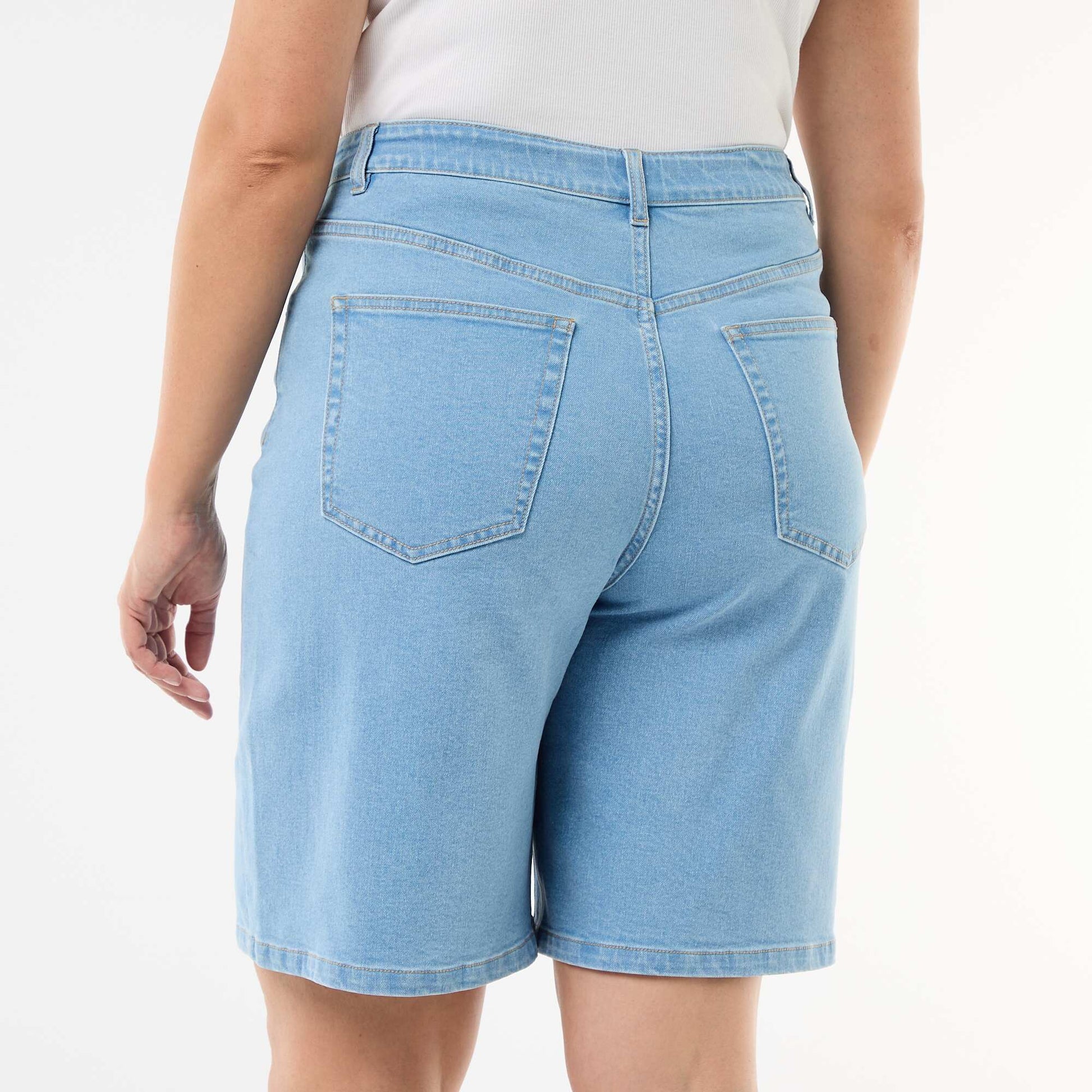 High-waisted denim Bermuda shorts BLUE