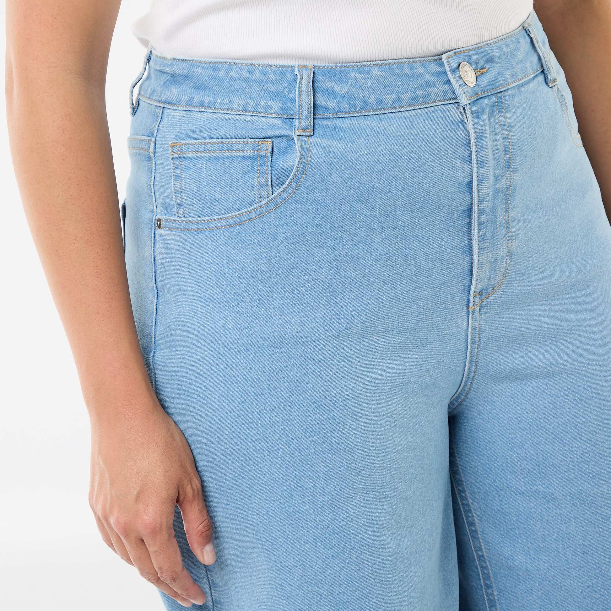 High-waisted denim Bermuda shorts BLUE