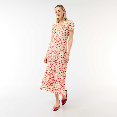 All-Over Print Fine Knit Maxi Dress WHITE