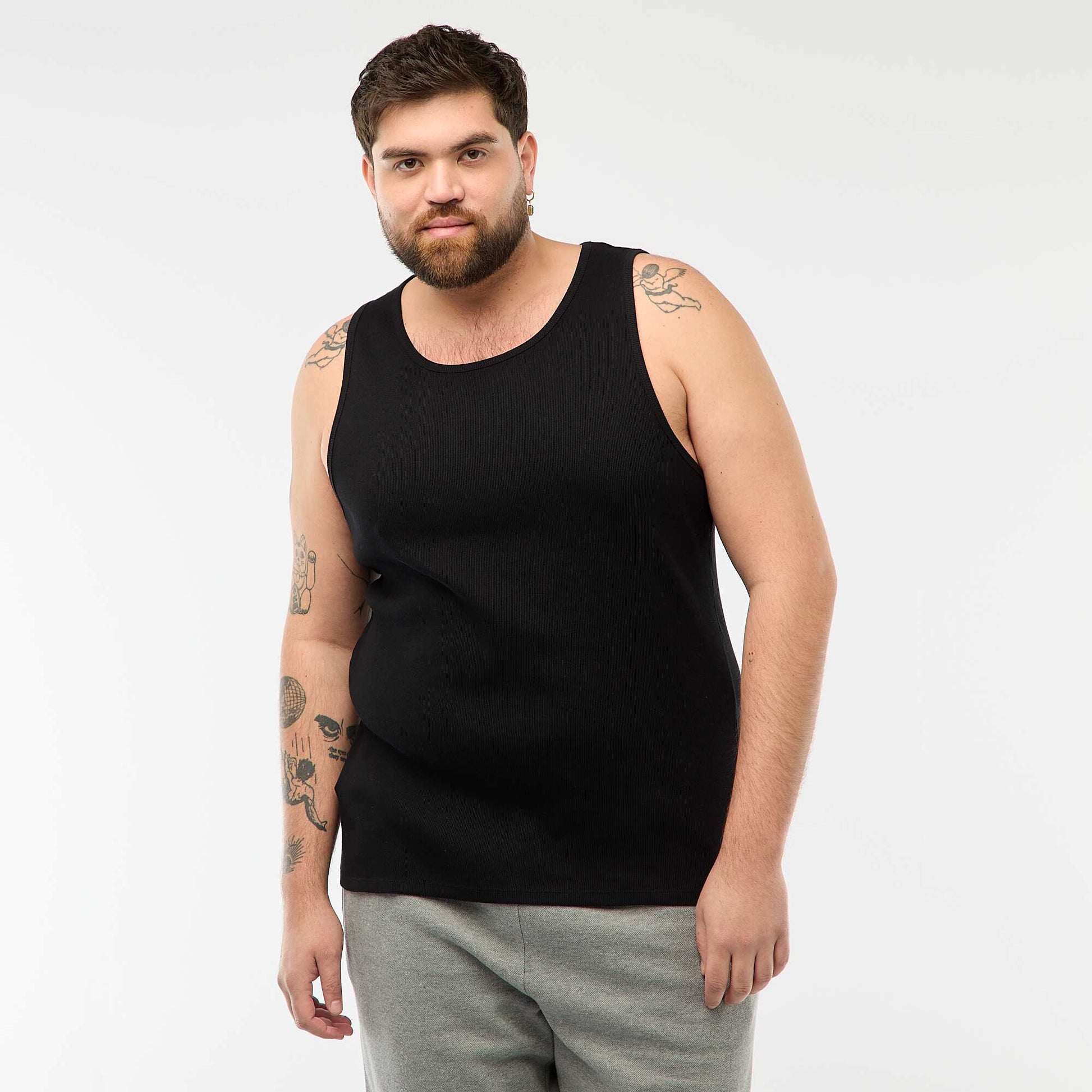 Regular Fit Ribbed Tank Top BLACK