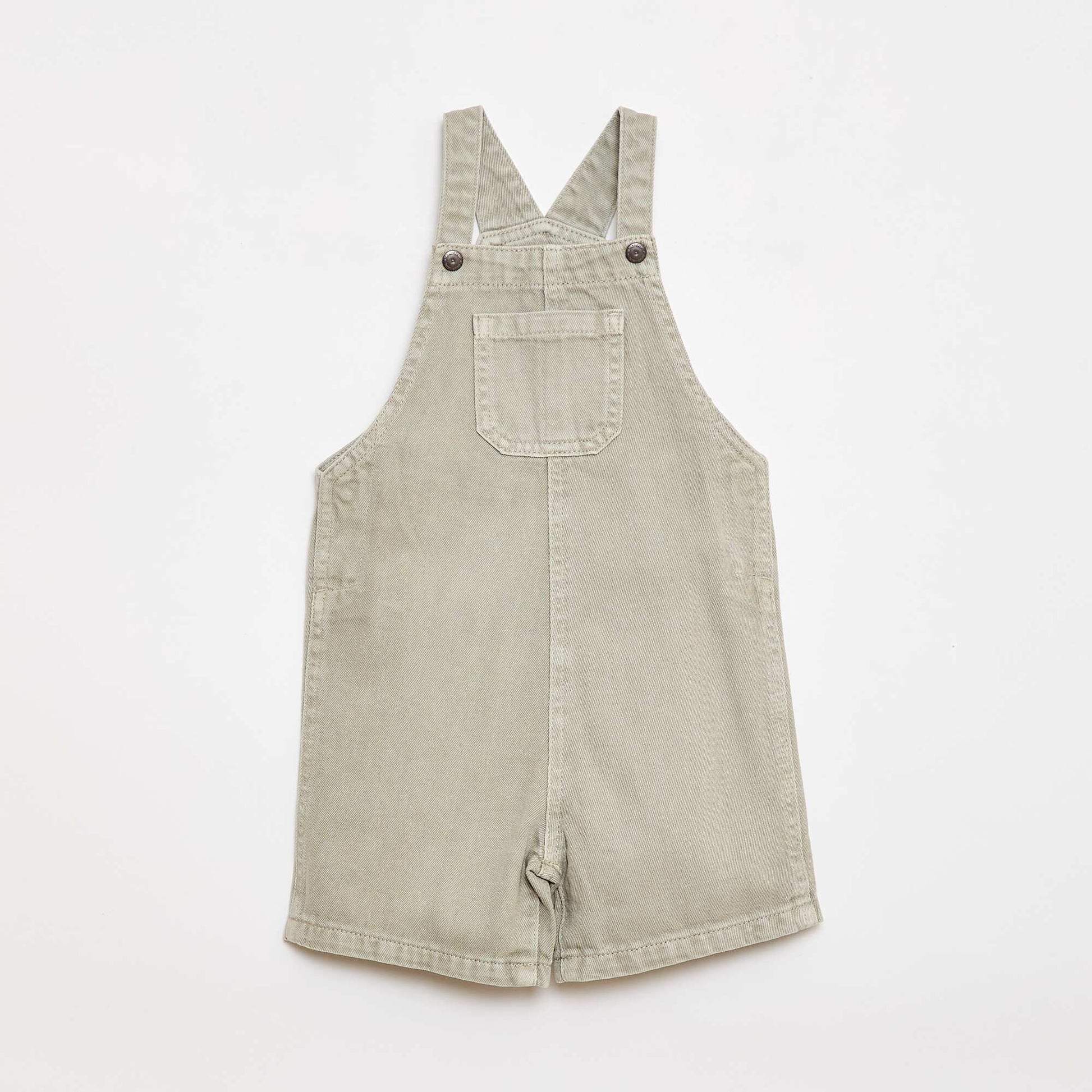 Solid Cotton Denim Short Overalls GREY