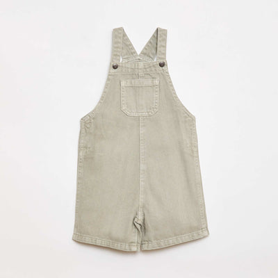 Solid Cotton Denim Short Overalls GREY