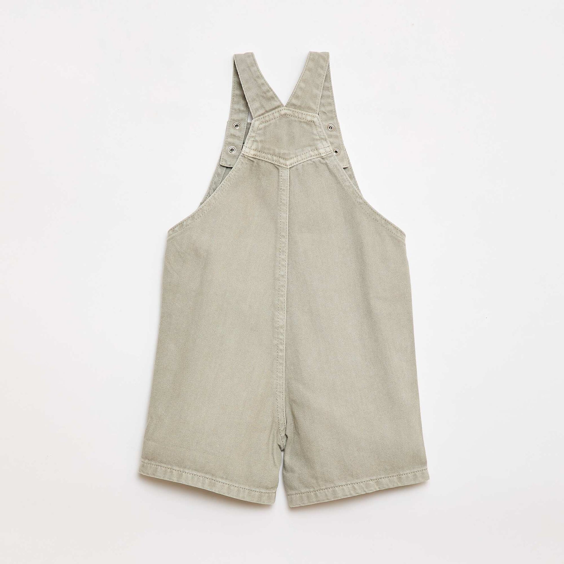 Solid Cotton Denim Short Overalls GREY