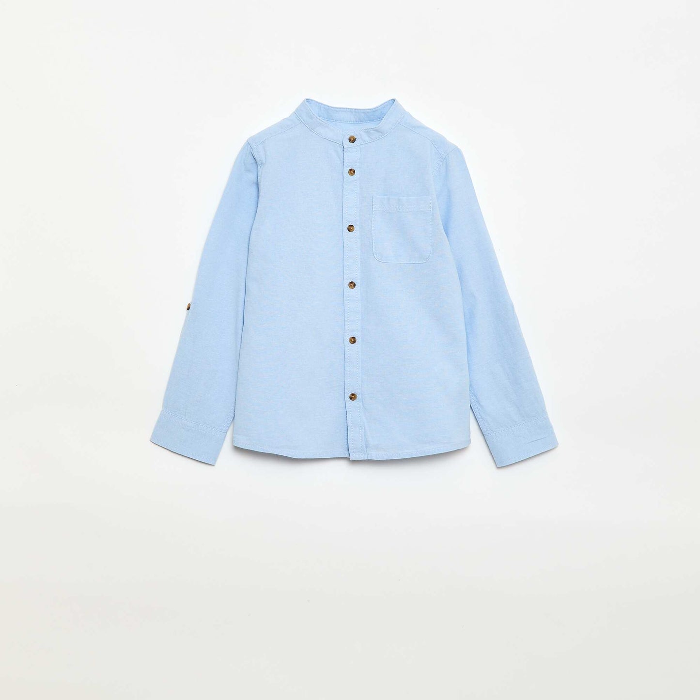 Plain Cotton Mandarin Collar Shirt BLUE