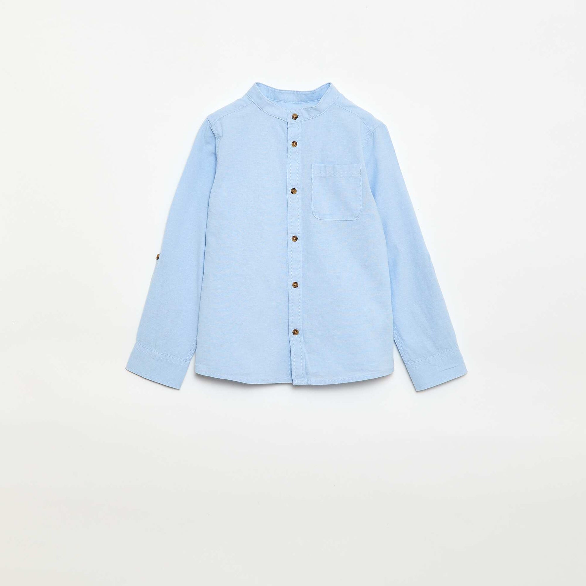 Plain Cotton Mandarin Collar Shirt BLUE