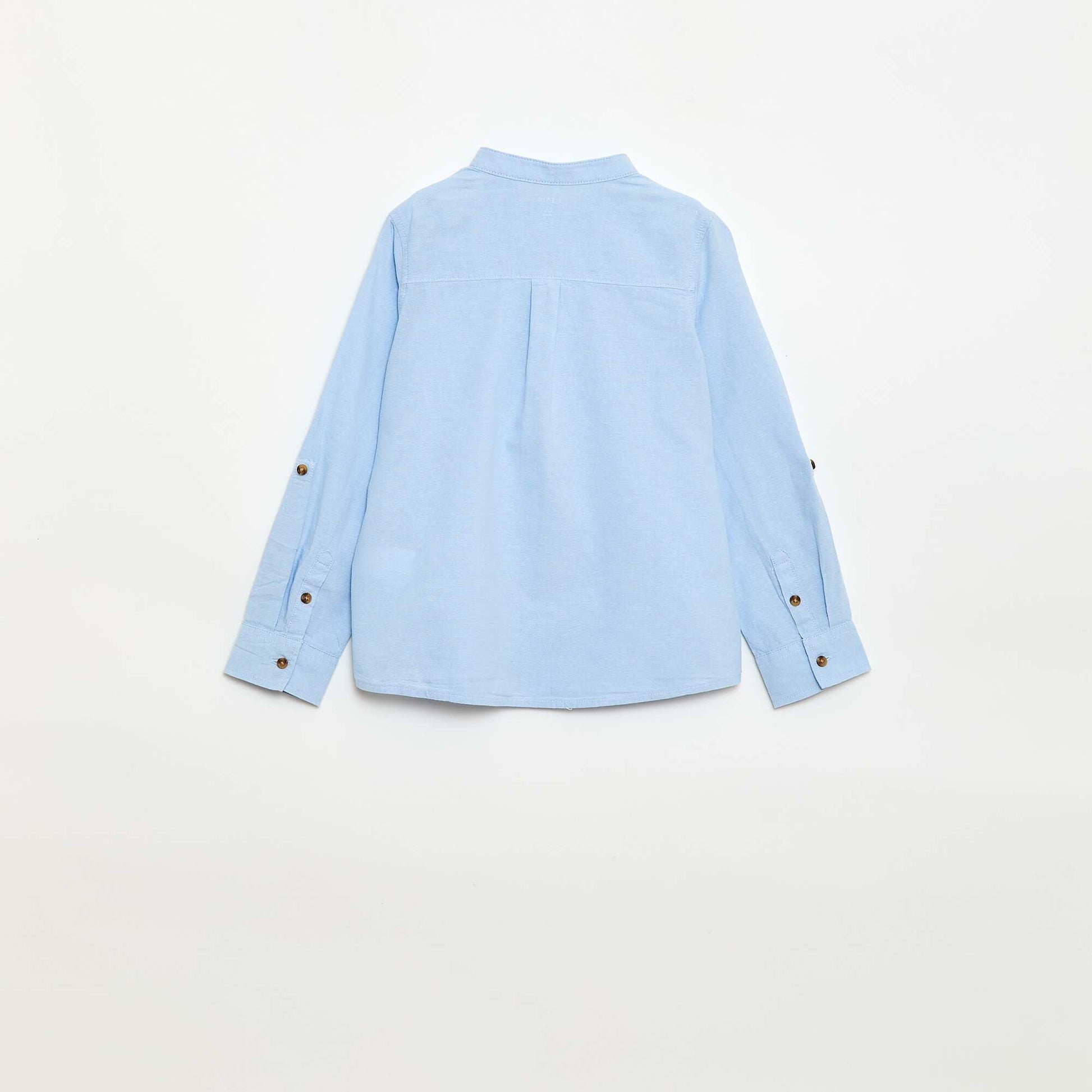 Plain Cotton Mandarin Collar Shirt BLUE