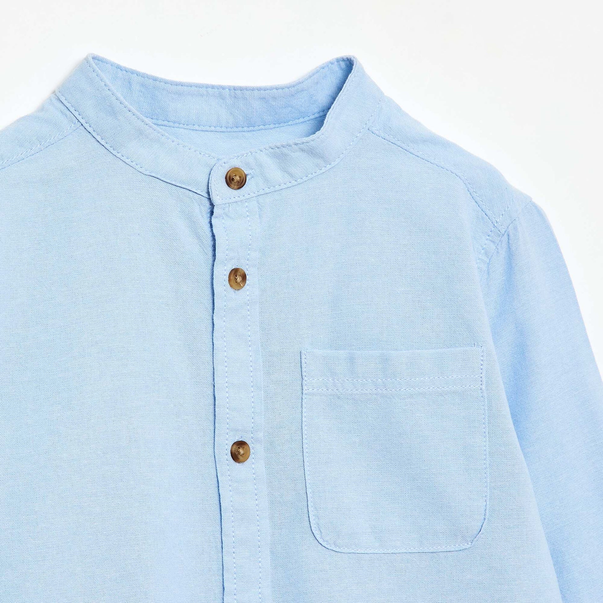 Plain Cotton Mandarin Collar Shirt BLUE
