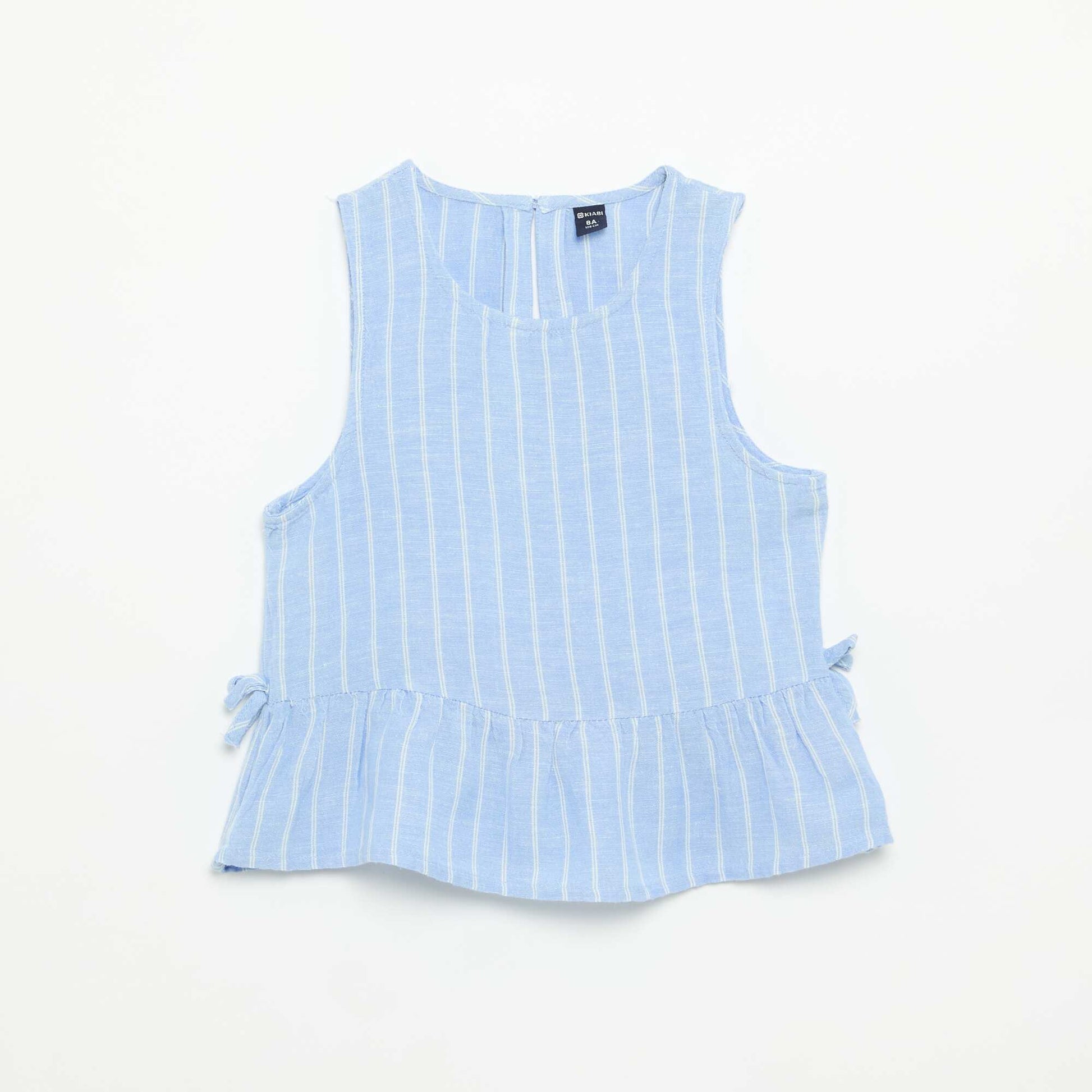 Peplum Blouse with Decorative Bows BLUE