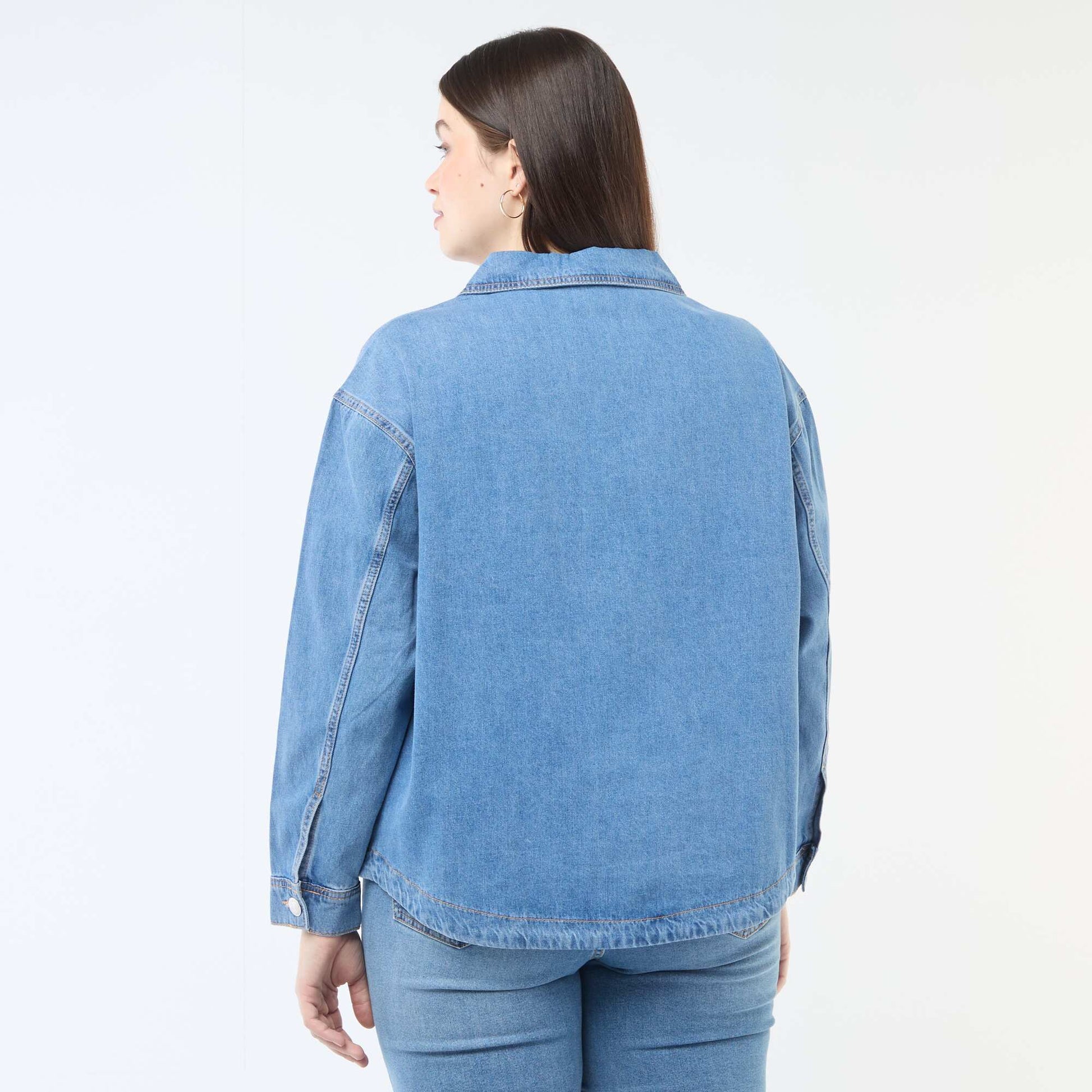 Straight-Cut Denim Blouse BLUE