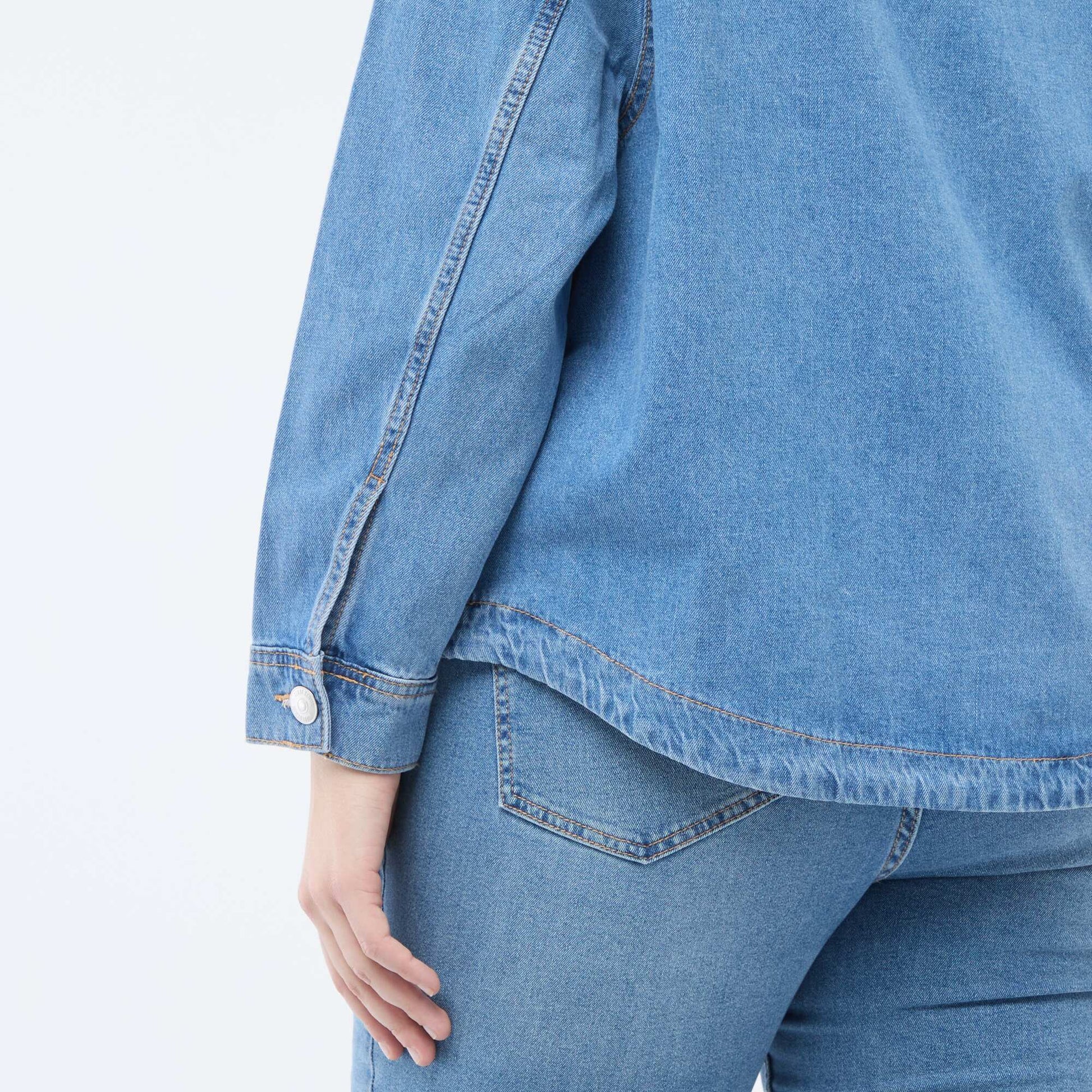 Straight-Cut Denim Blouse BLUE